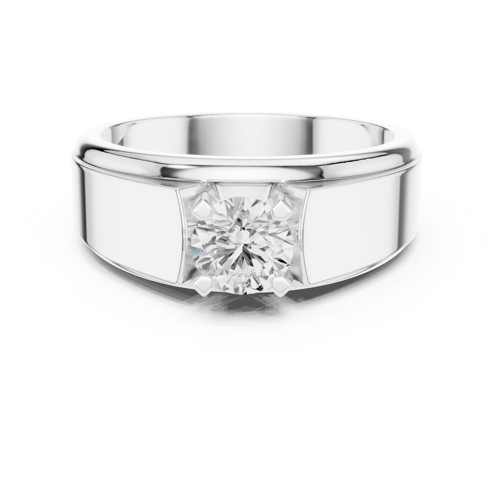 0.75 CT Round Diamond Two-Tone Textured Solitaire Men's Ring