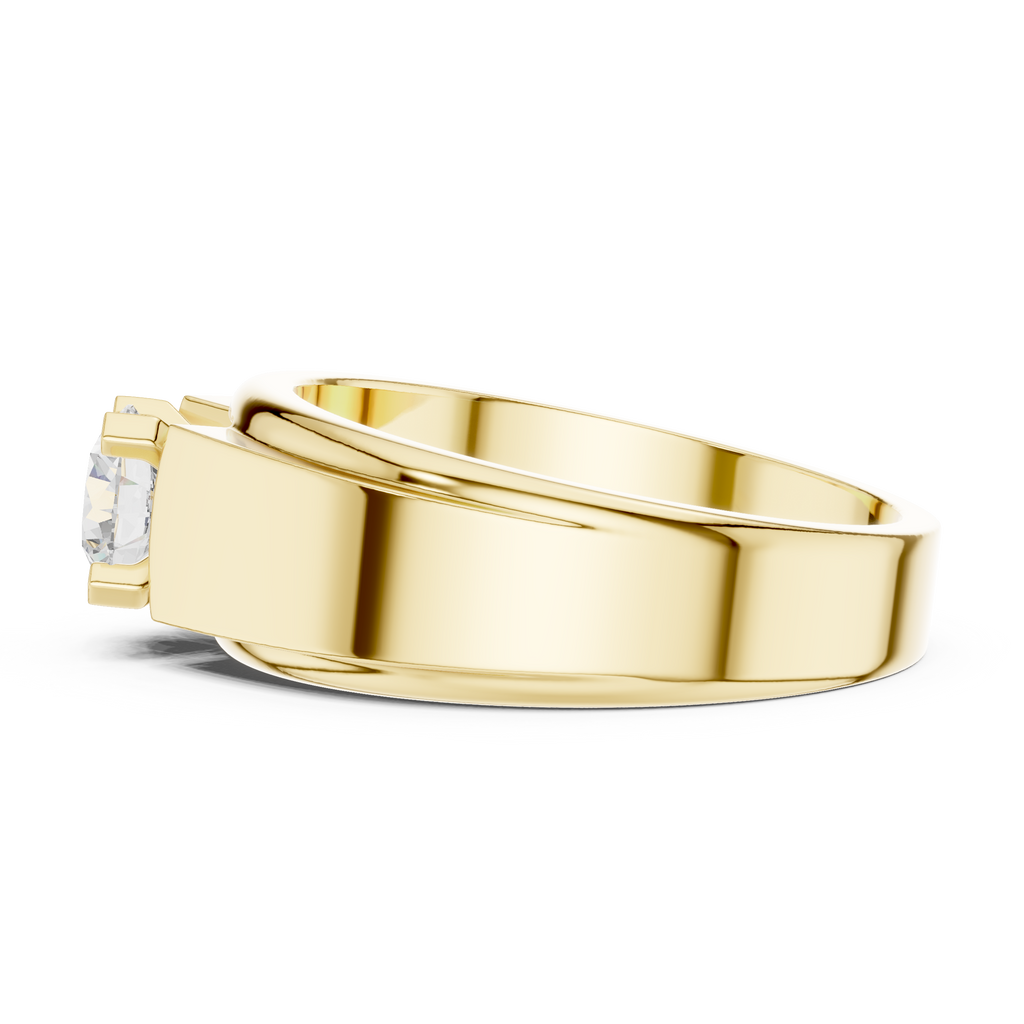 0.75 CT Round Diamond Two-Tone Textured Solitaire Men's Ring