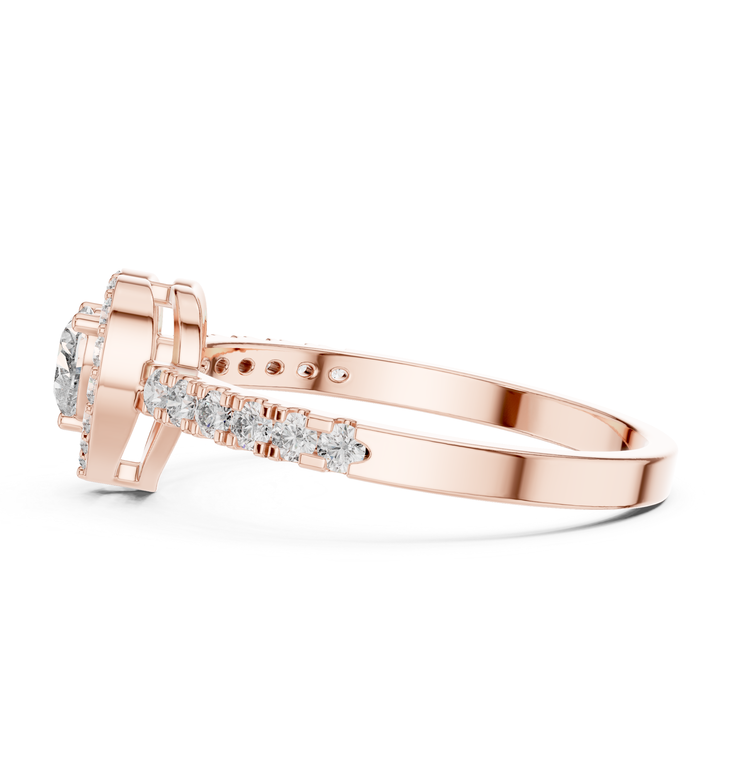 0.52 CT Heart Cut Diamond Halo Pavé Engagement Ring