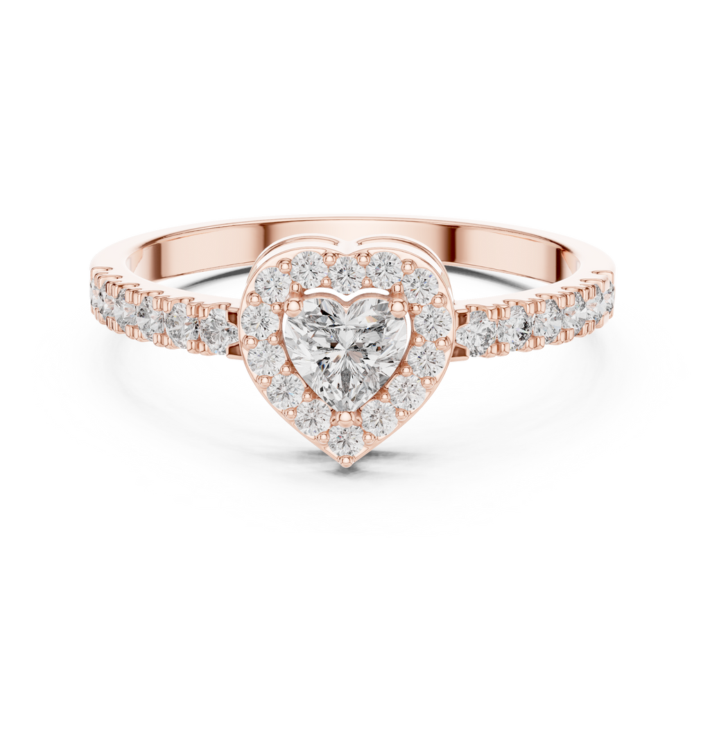 0.52 CT Heart Cut Diamond Halo Pavé Engagement Ring