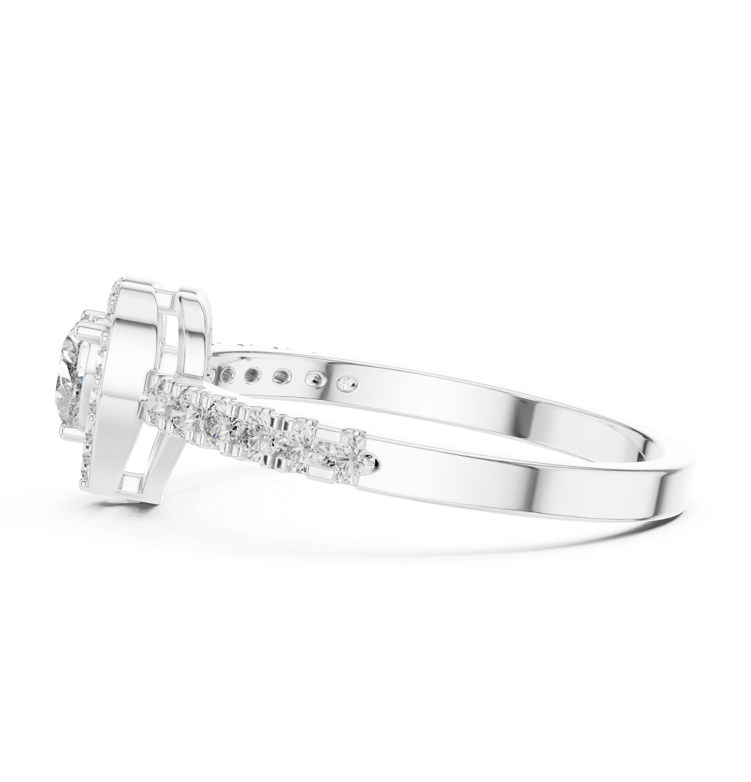 0.52 CT Heart Cut Diamond Halo Pavé Engagement Ring