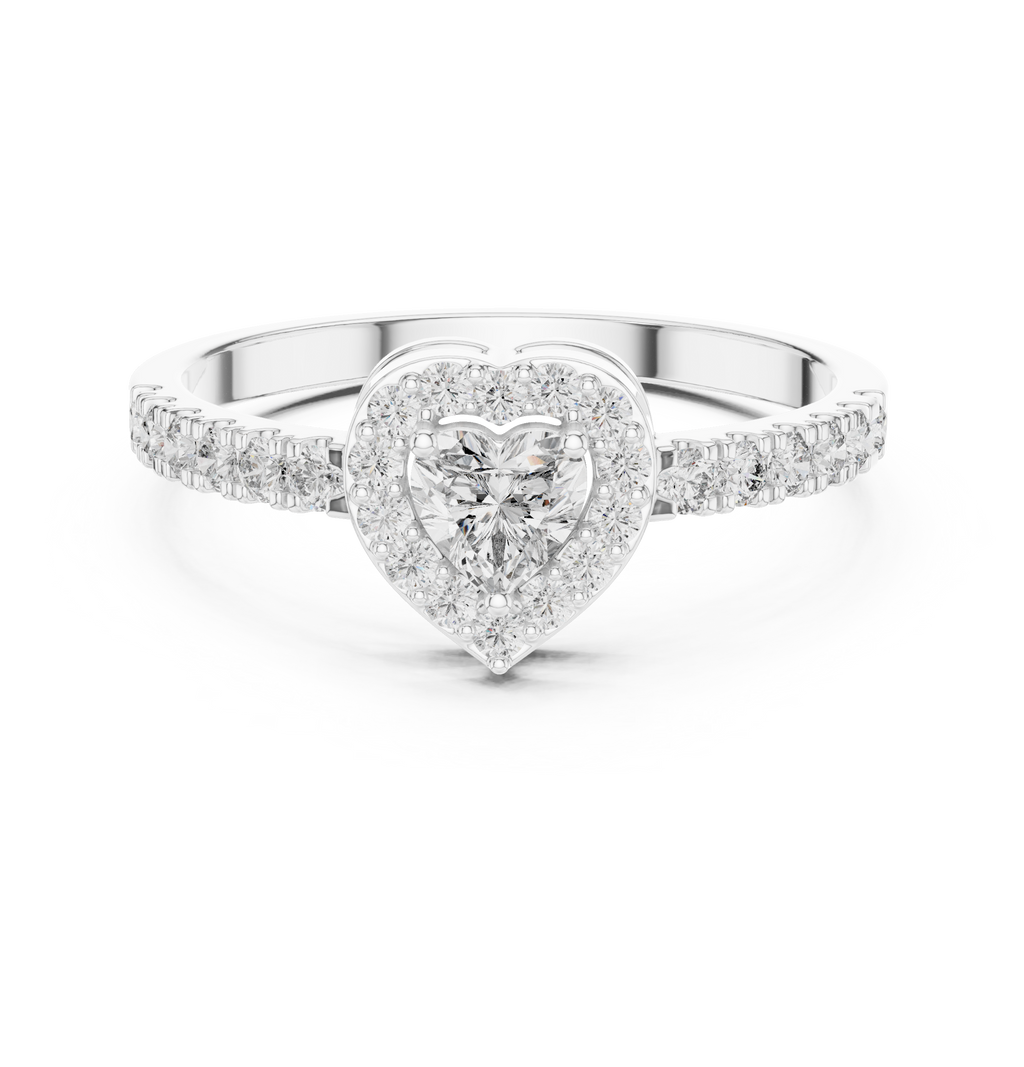 0.52 CT Heart Cut Diamond Halo Pavé Engagement Ring