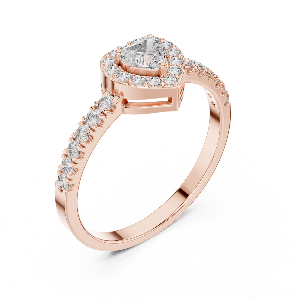 0.52 CT Heart Cut Diamond Halo Pavé Engagement Ring