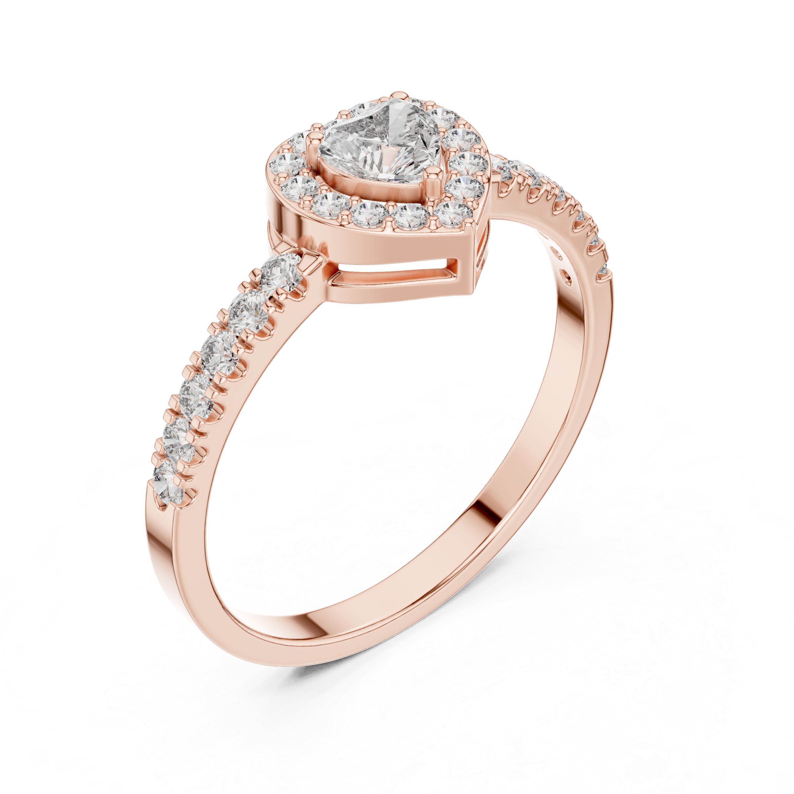 0.52 CT Heart Cut Diamond Halo Pavé Engagement Ring