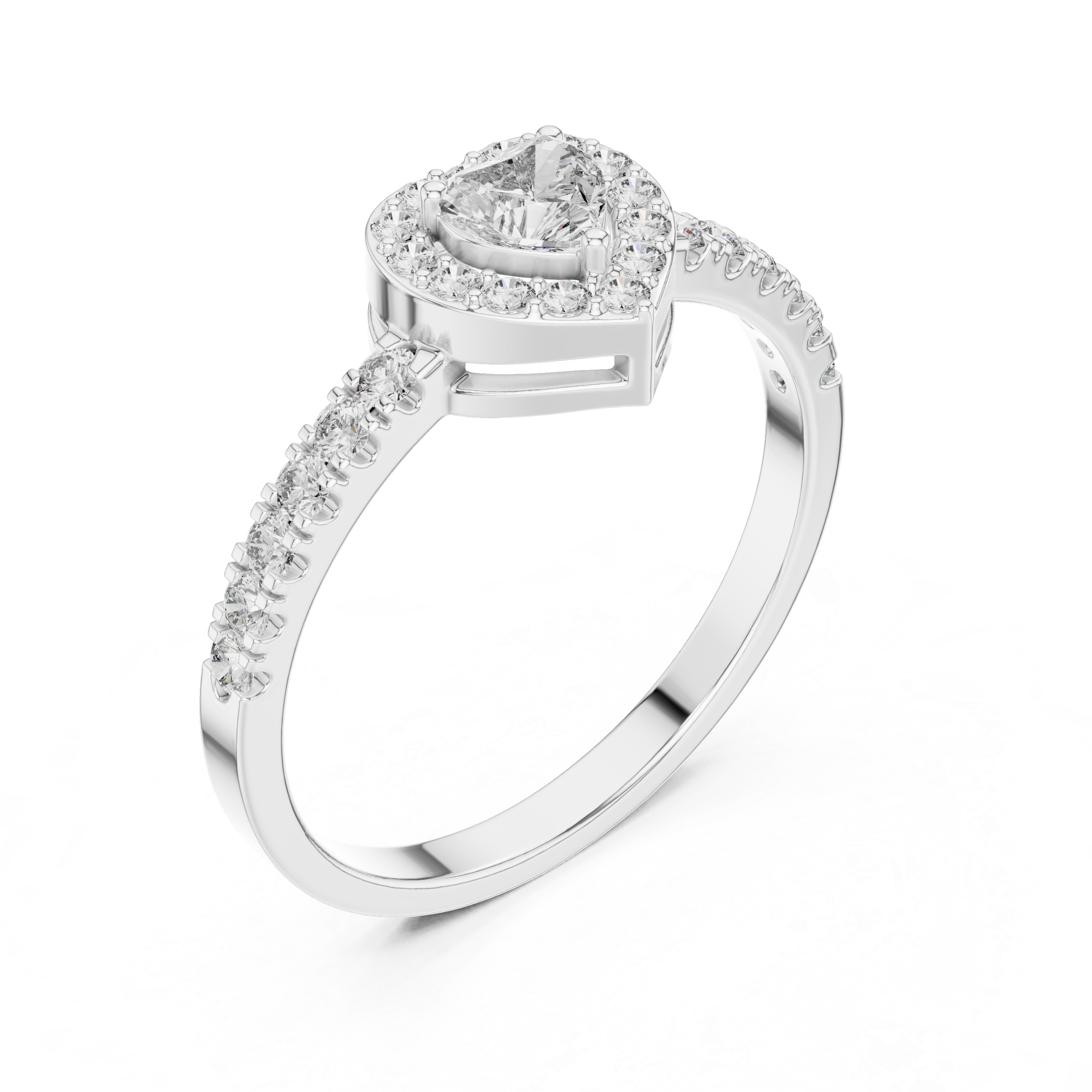 0.52 CT Heart Cut Diamond Halo Pavé Engagement Ring