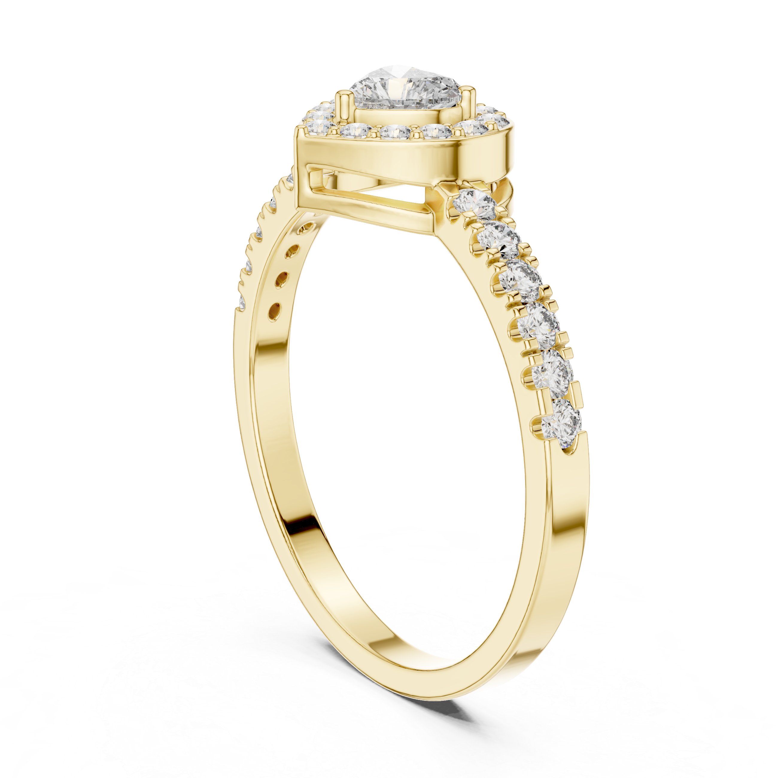 0.52 CT Heart Cut Diamond Halo Pavé Engagement Ring