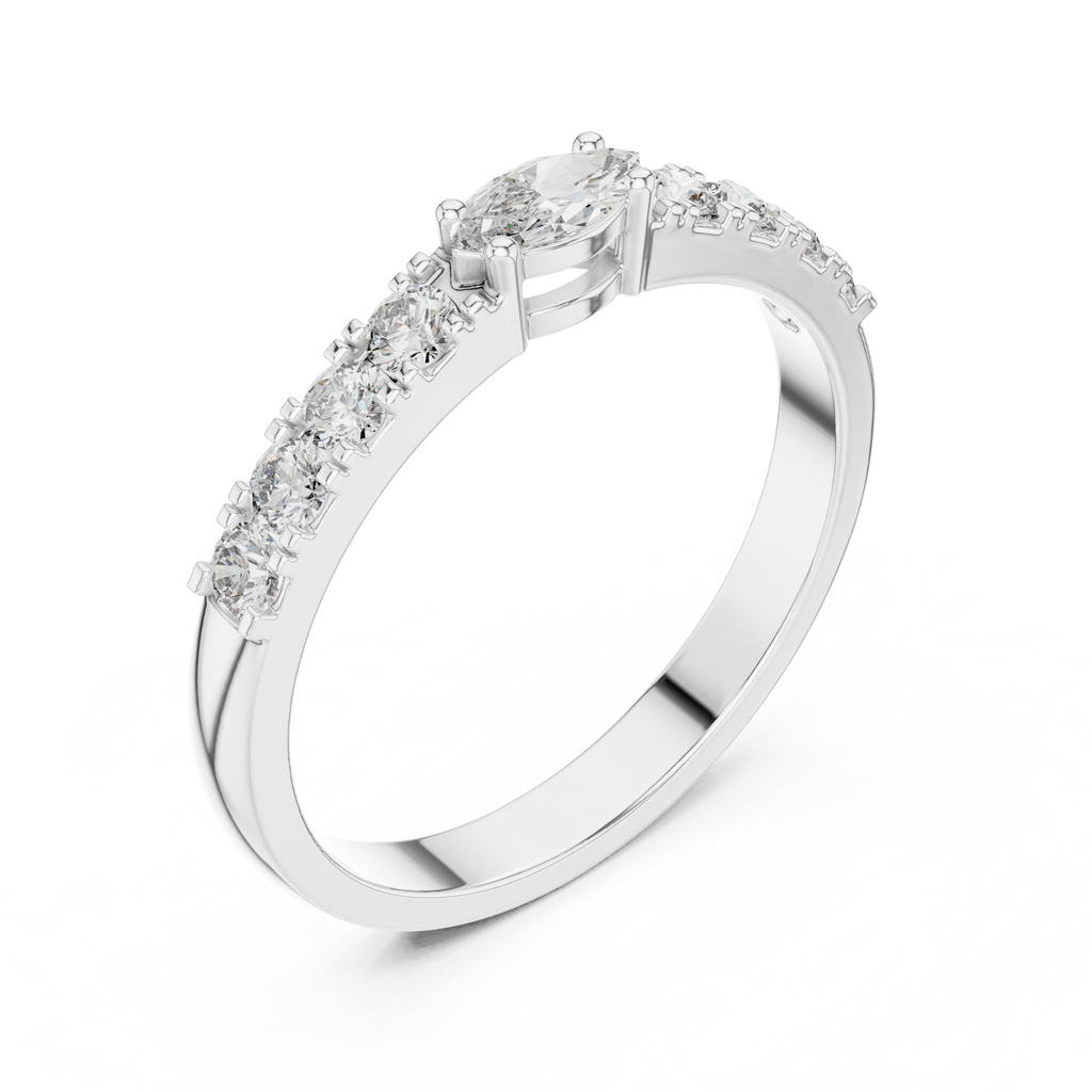 0.38 CT Marquise Cut Diamond Solitaire Ring with Side Diamonds