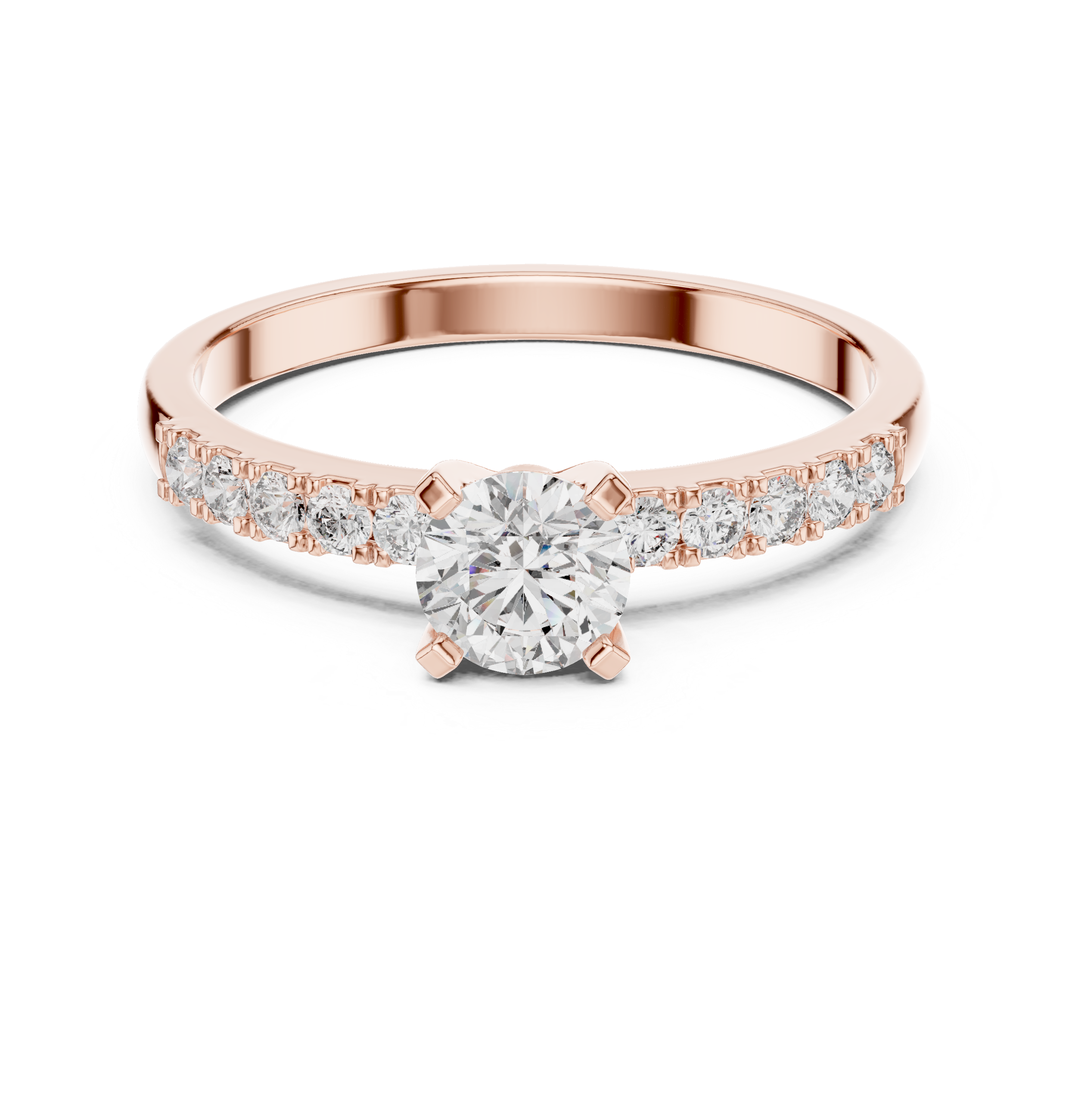 0.55 CT Round Brilliant Diamond Solitaire Engagement Ring with Pavé Band