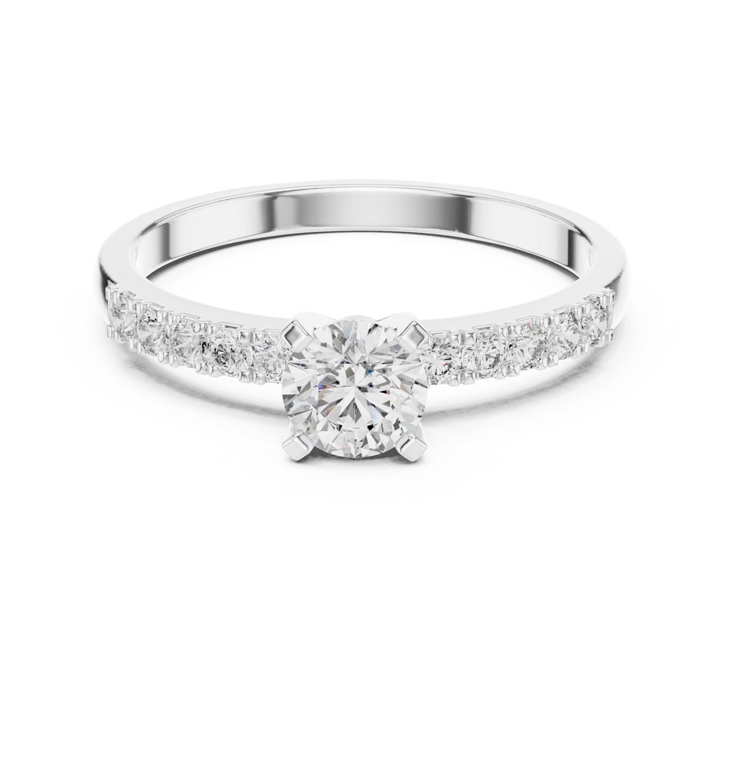 0.55 CT Round Brilliant Diamond Solitaire Engagement Ring with Pavé Band