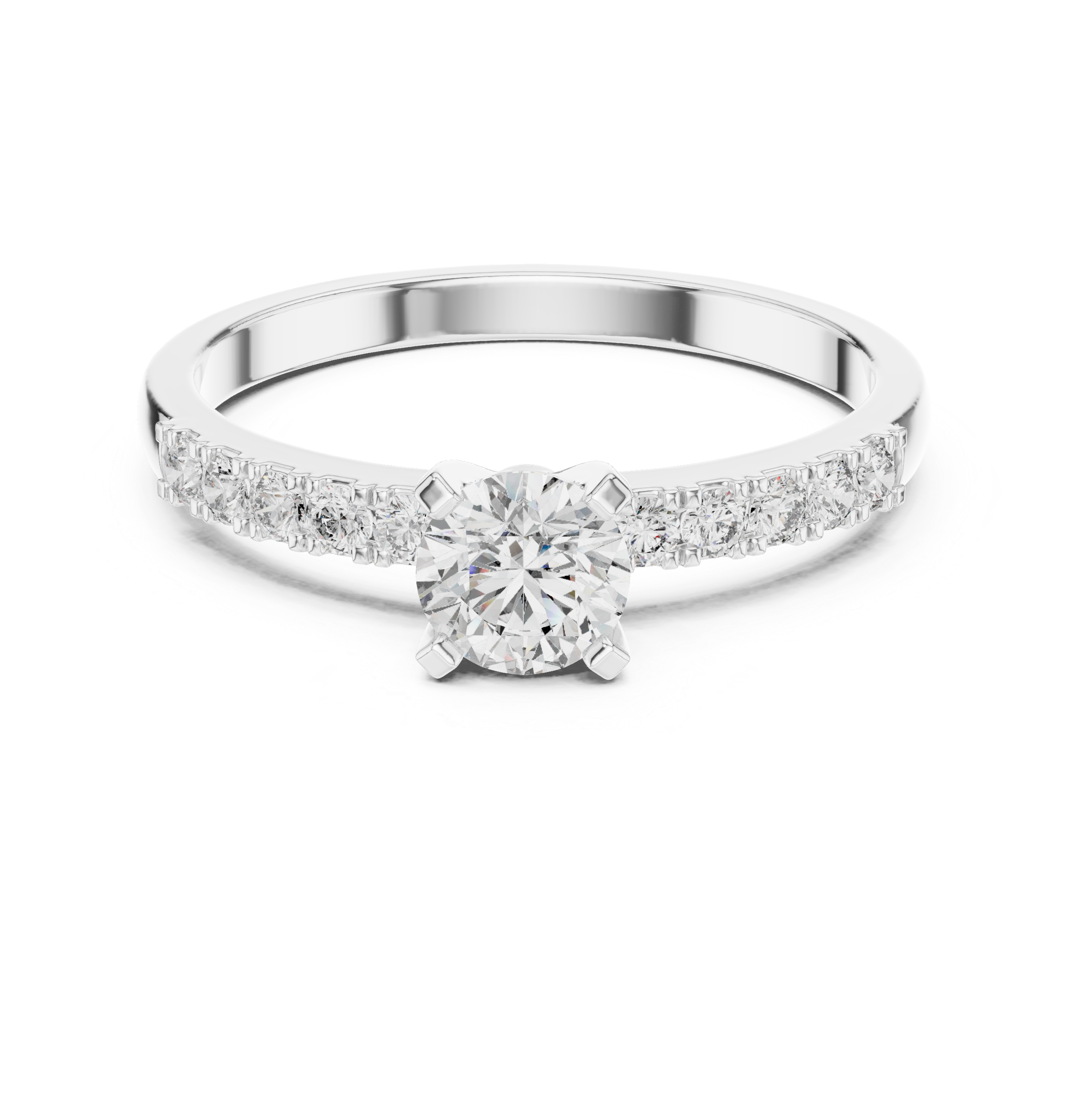 0.55 CT Round Brilliant Diamond Solitaire Engagement Ring with Pavé Band