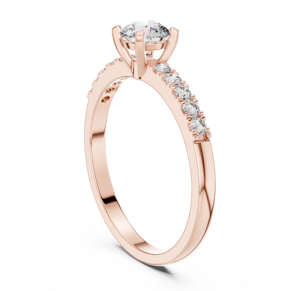 0.55 CT Round Brilliant Diamond Solitaire Engagement Ring with Pavé Band