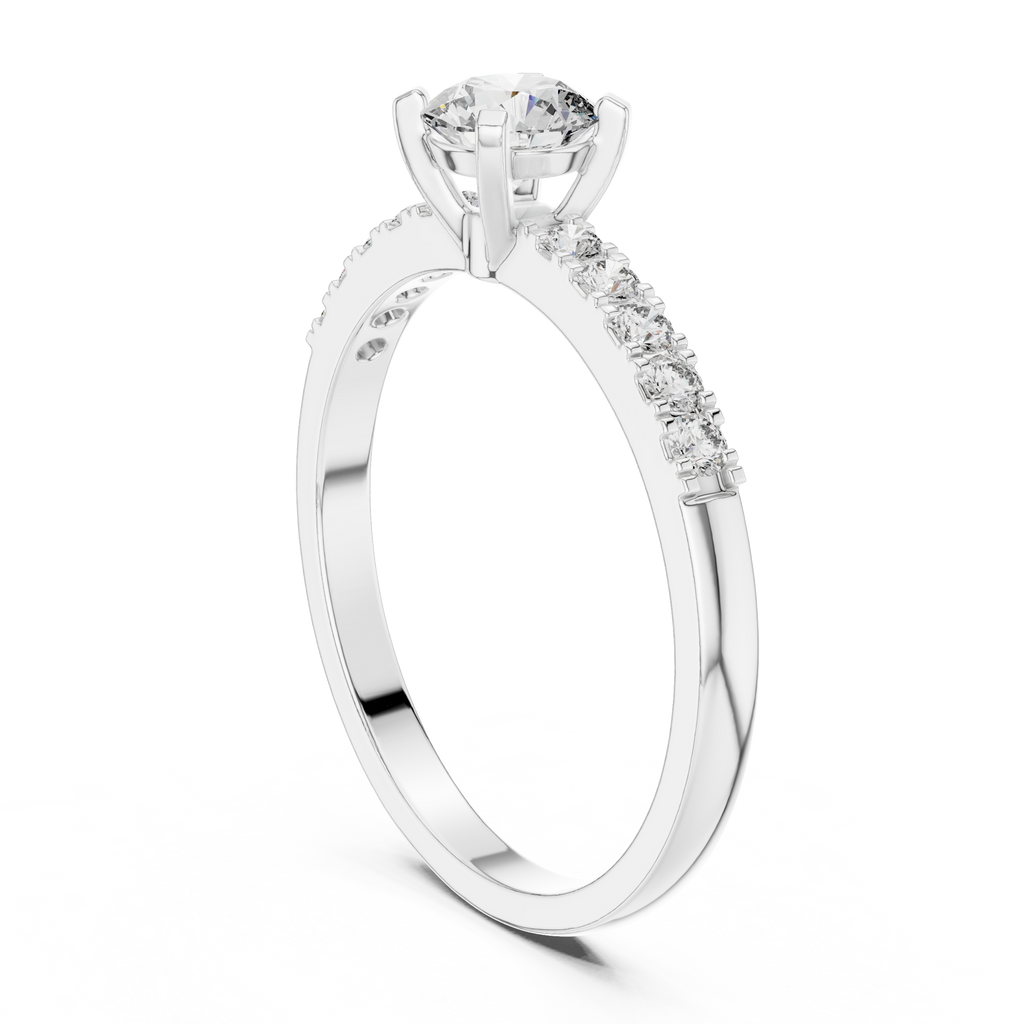 0.55 CT Round Brilliant Diamond Solitaire Engagement Ring with Pavé Band