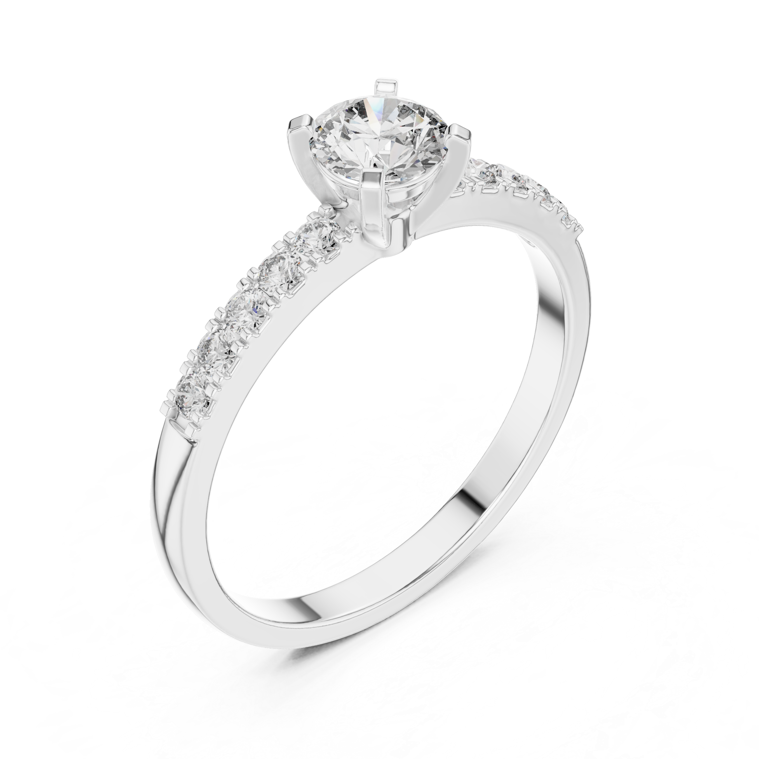 0.55 CT Round Brilliant Diamond Solitaire Engagement Ring with Pavé Band
