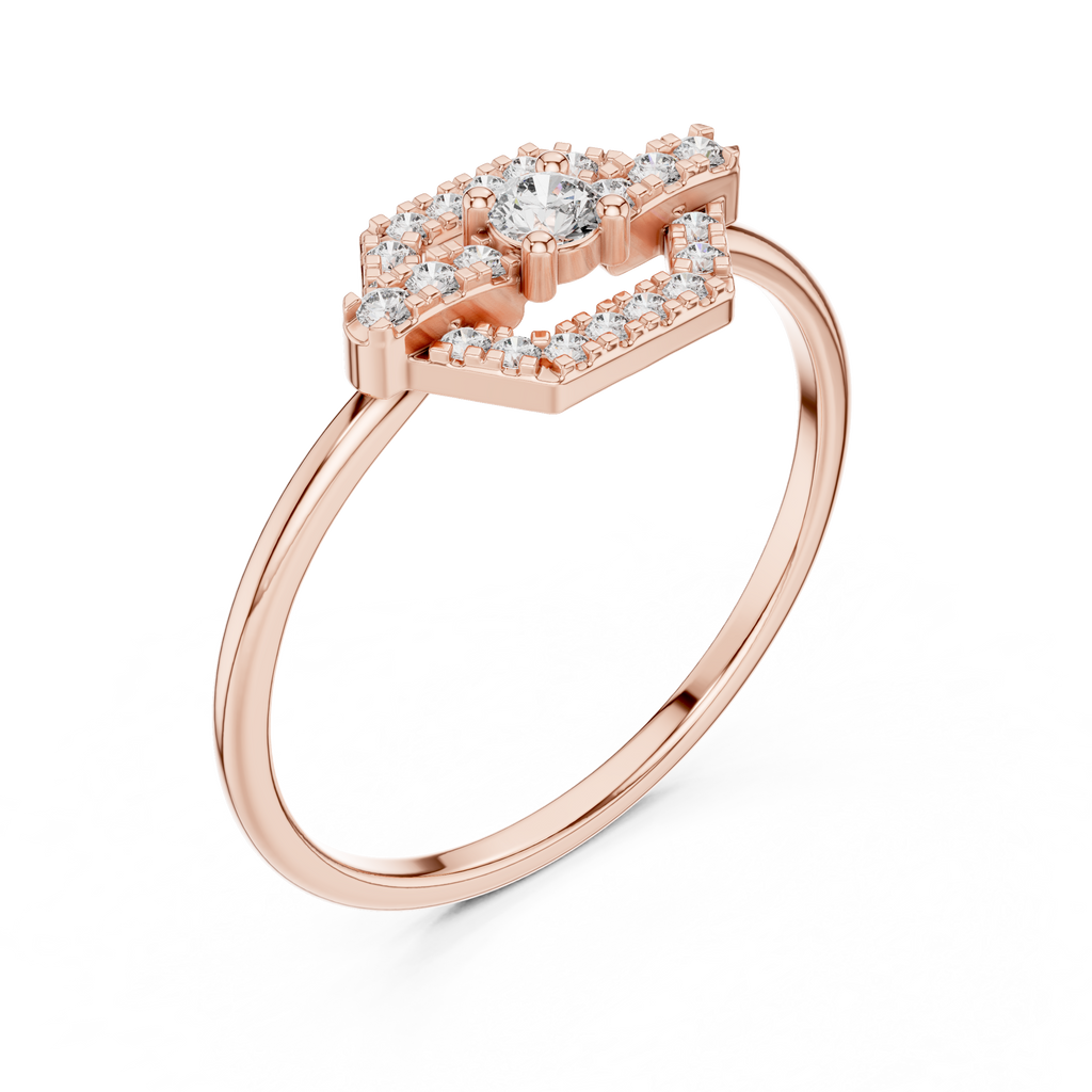 0.19 CT Hexagon Halo Diamond Ring