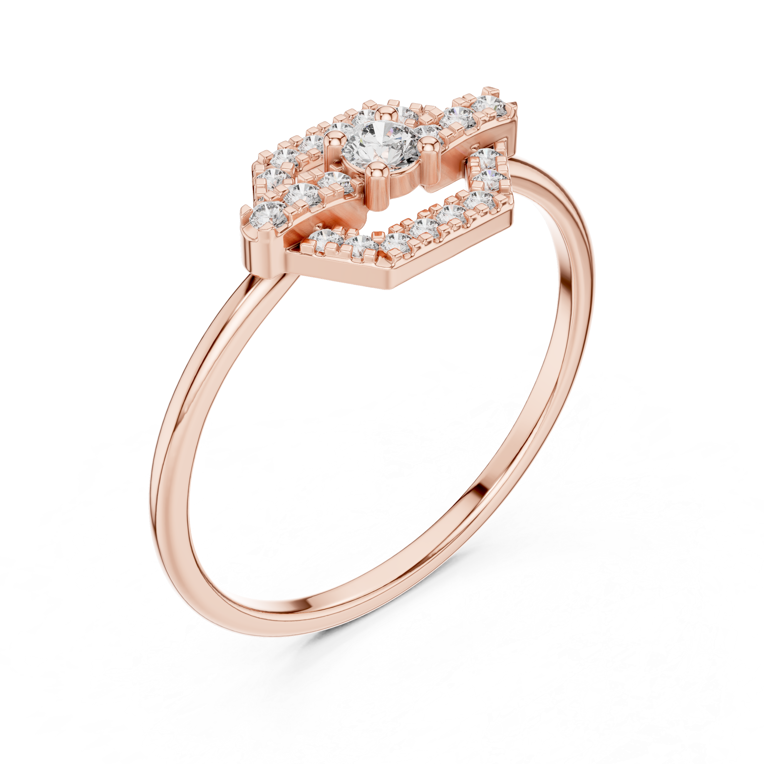 0.19 CT Hexagon Halo Diamond Ring