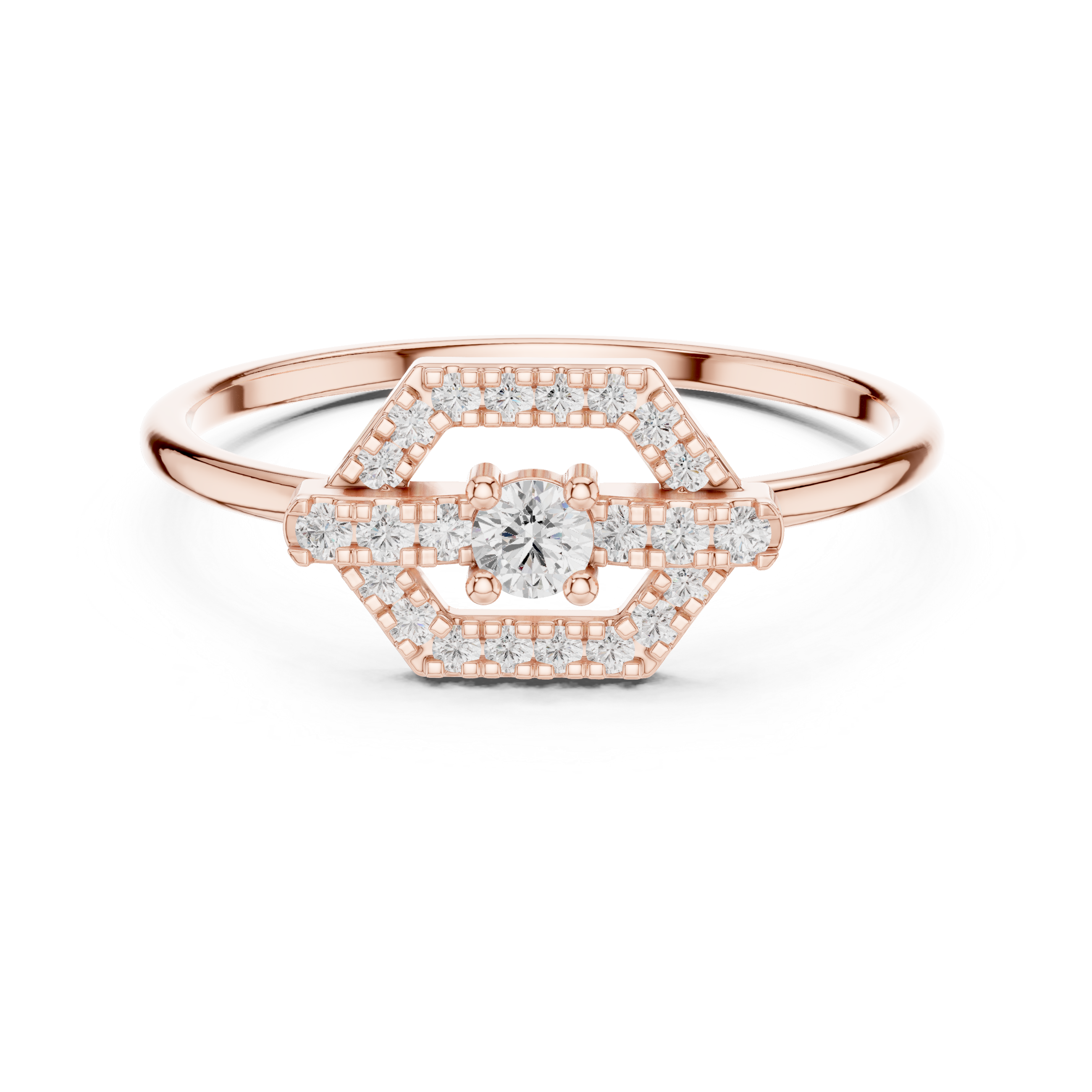 0.19 CT Hexagon Halo Diamond Ring