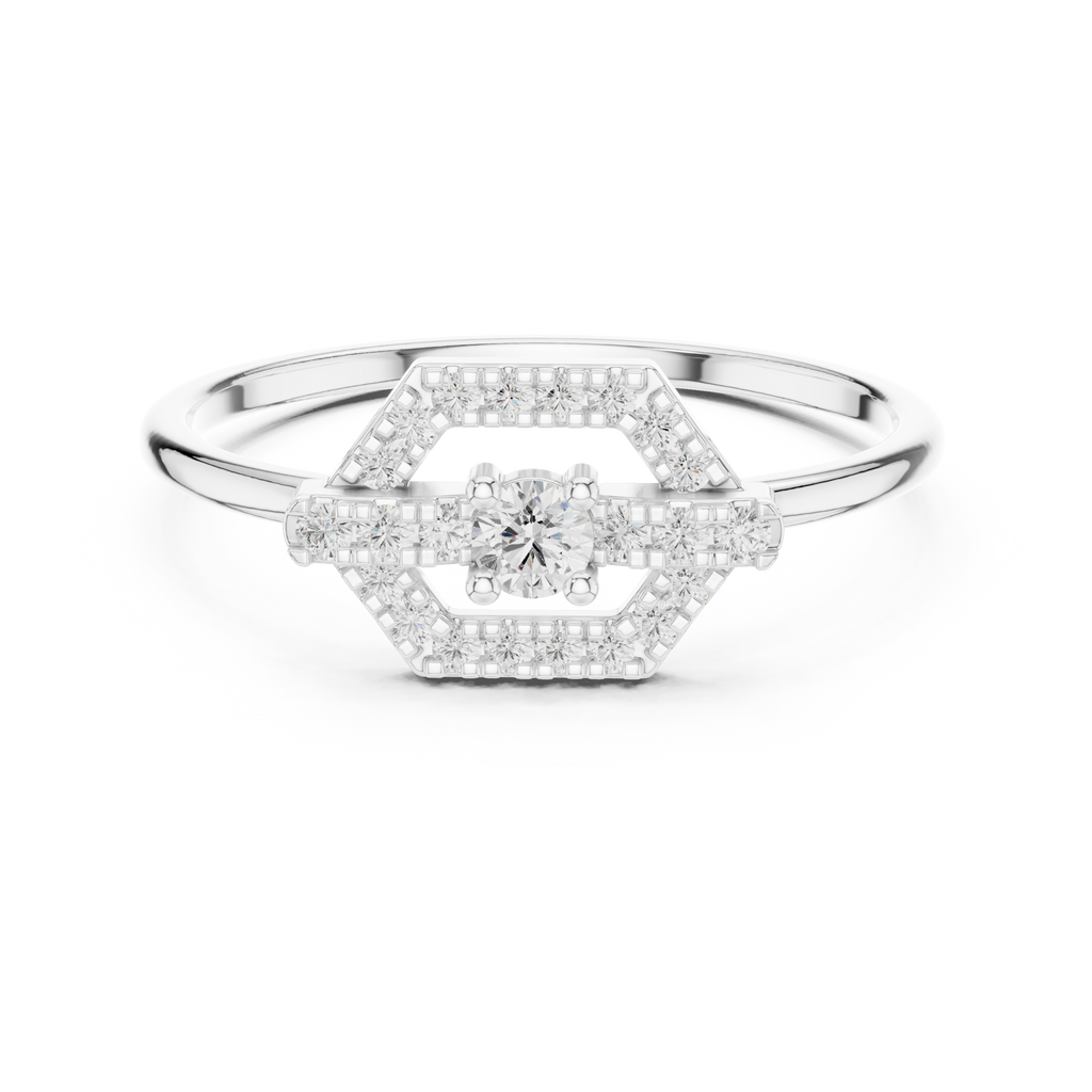 0.19 CT Hexagon Halo Diamond Ring