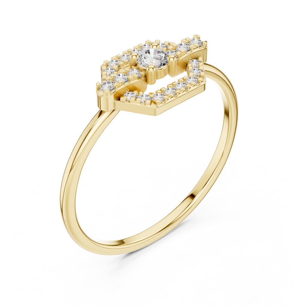 0.19 CT Hexagon Halo Diamond Ring