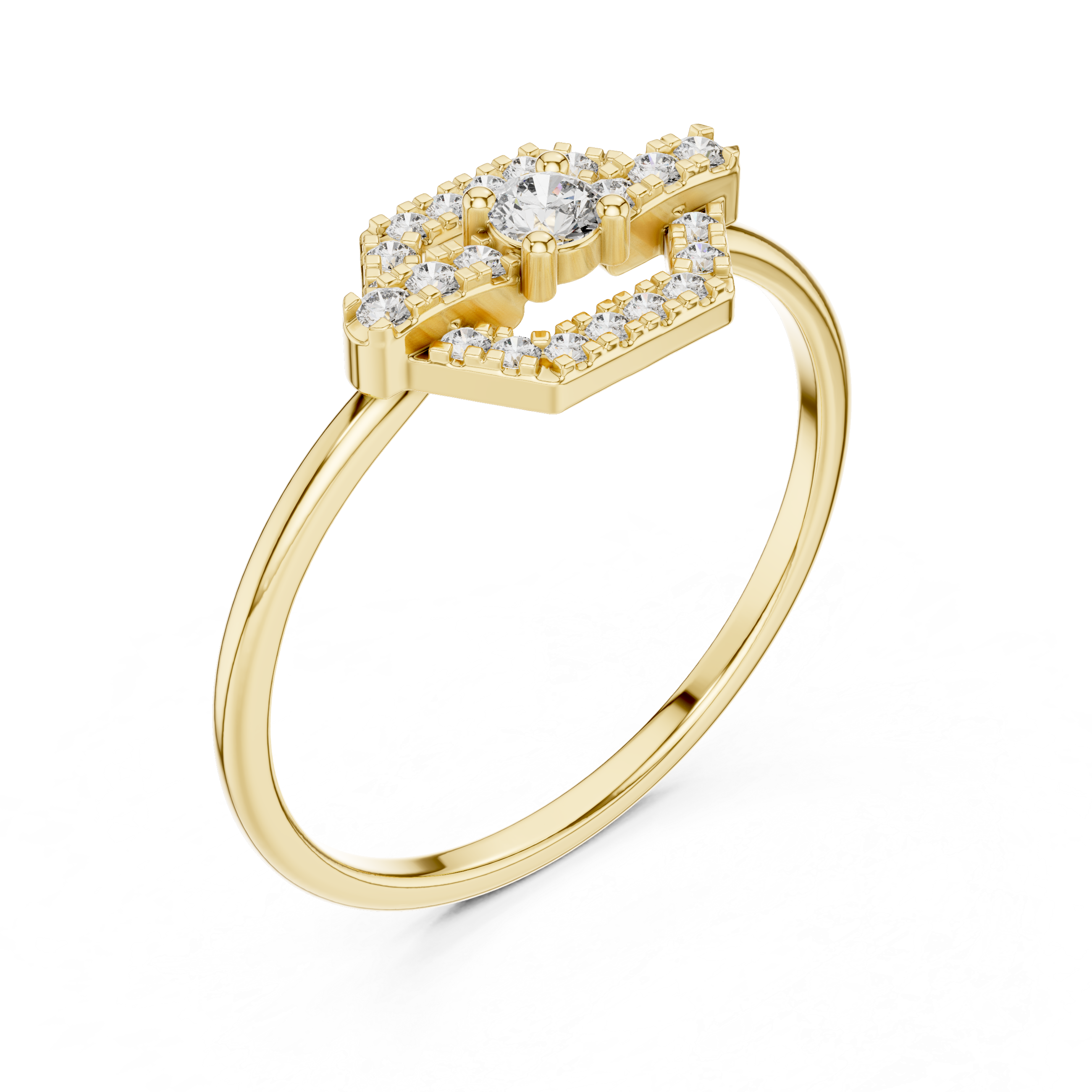 0.19 CT Hexagon Halo Diamond Ring