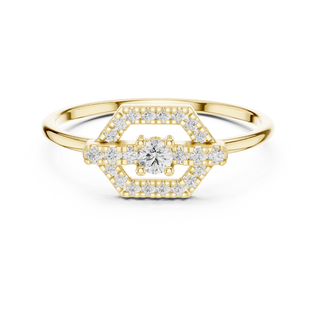 0.19 CT Hexagon Halo Diamond Ring