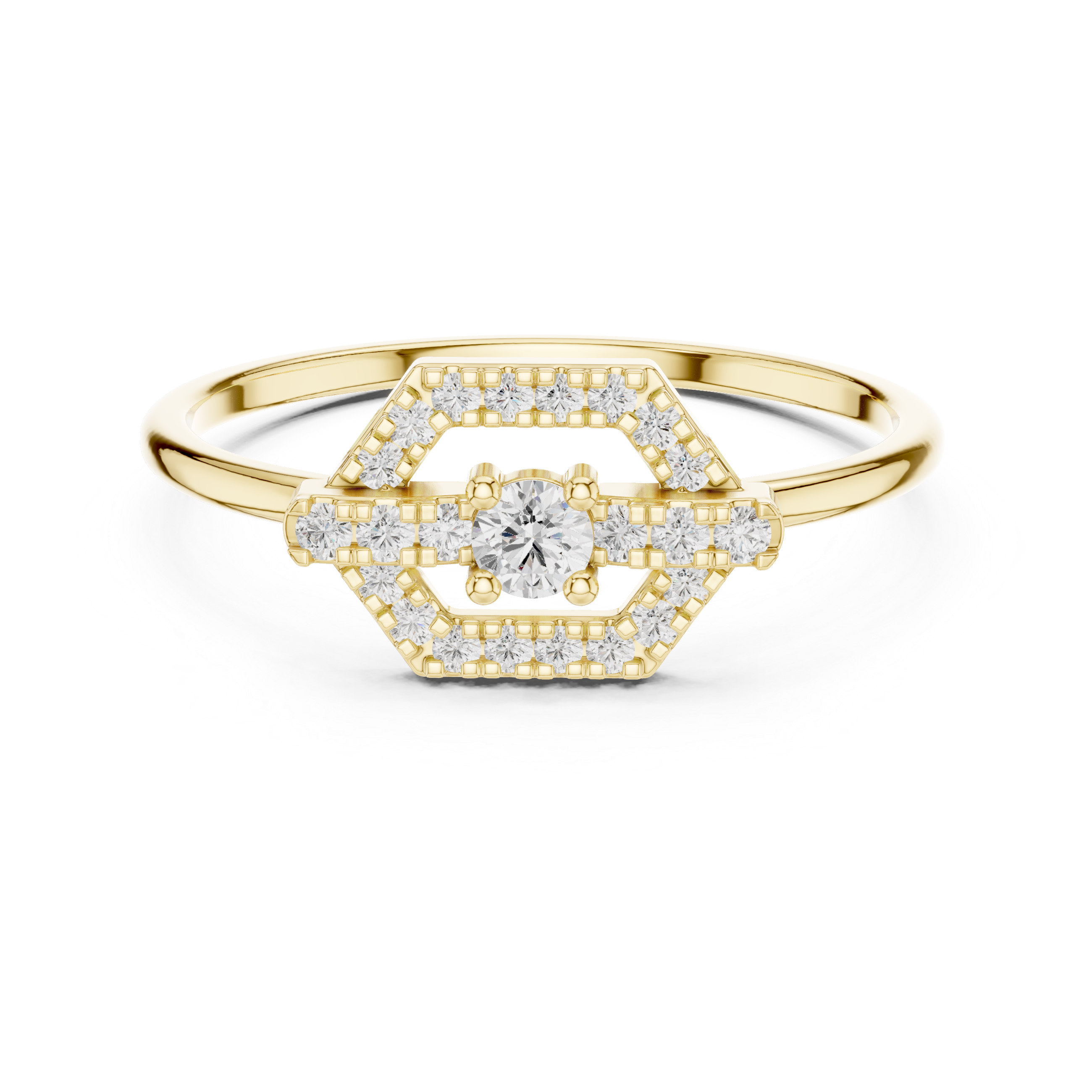 0.19 CT Hexagon Halo Diamond Ring