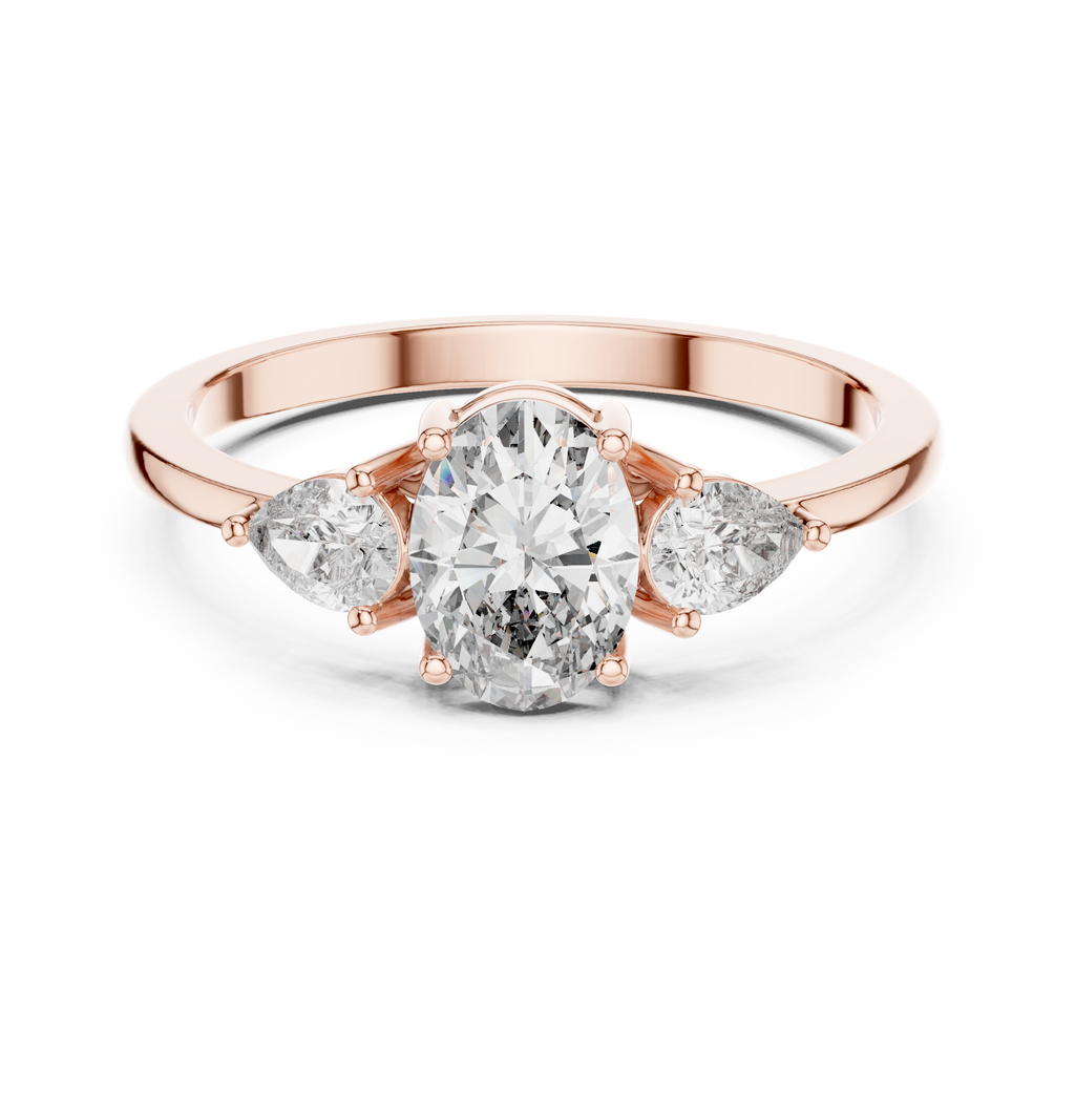 0.93 CT Oval Cut Diamond Three Stone Engagement Ring with Pear Side Diamonds