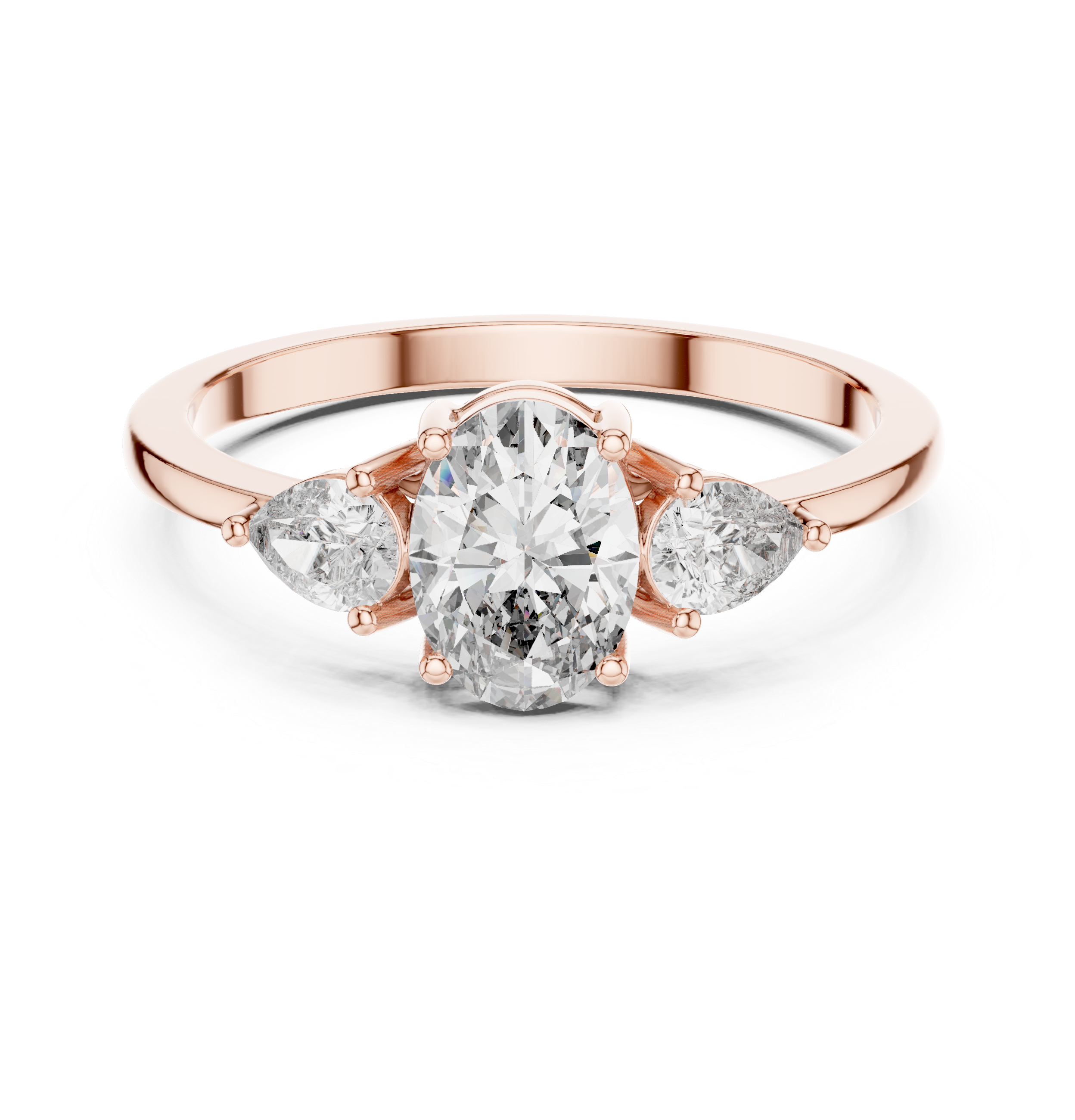 0.93 CT Oval Cut Diamond Three Stone Engagement Ring with Pear Side Diamonds