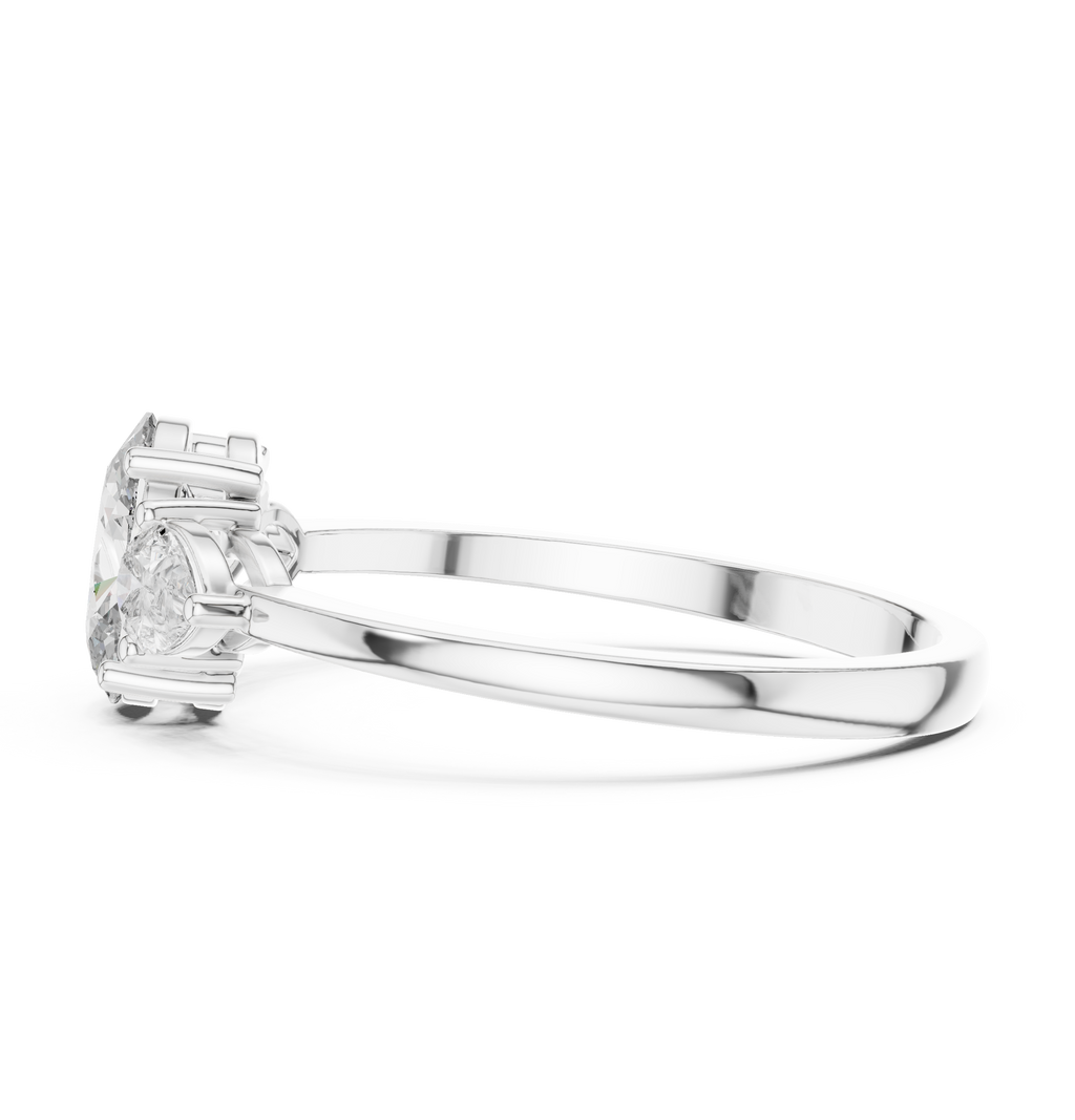 0.93 CT Oval Cut Diamond Three Stone Engagement Ring with Pear Side Diamonds
