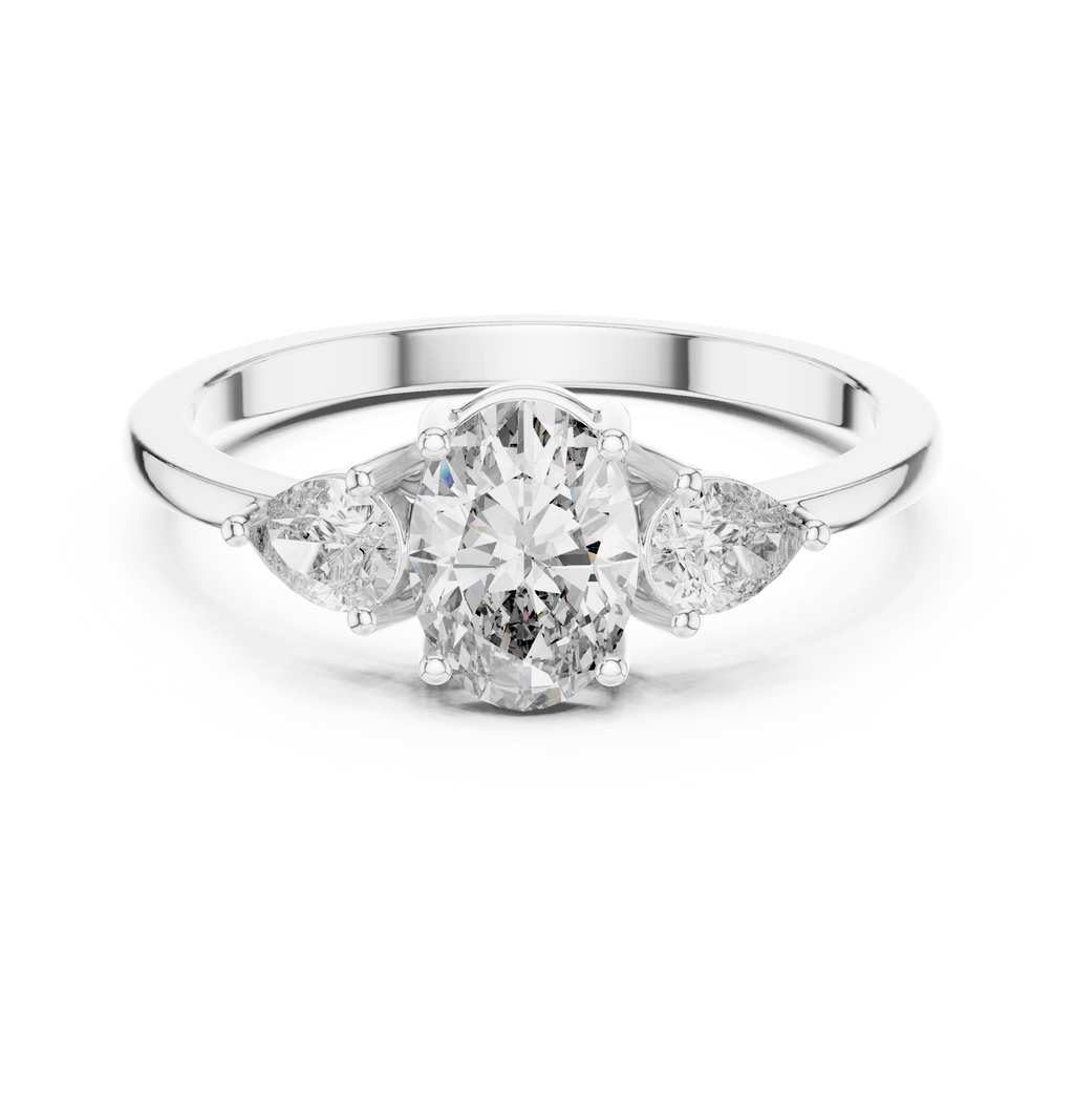 0.93 CT Oval Cut Diamond Three Stone Engagement Ring with Pear Side Diamonds
