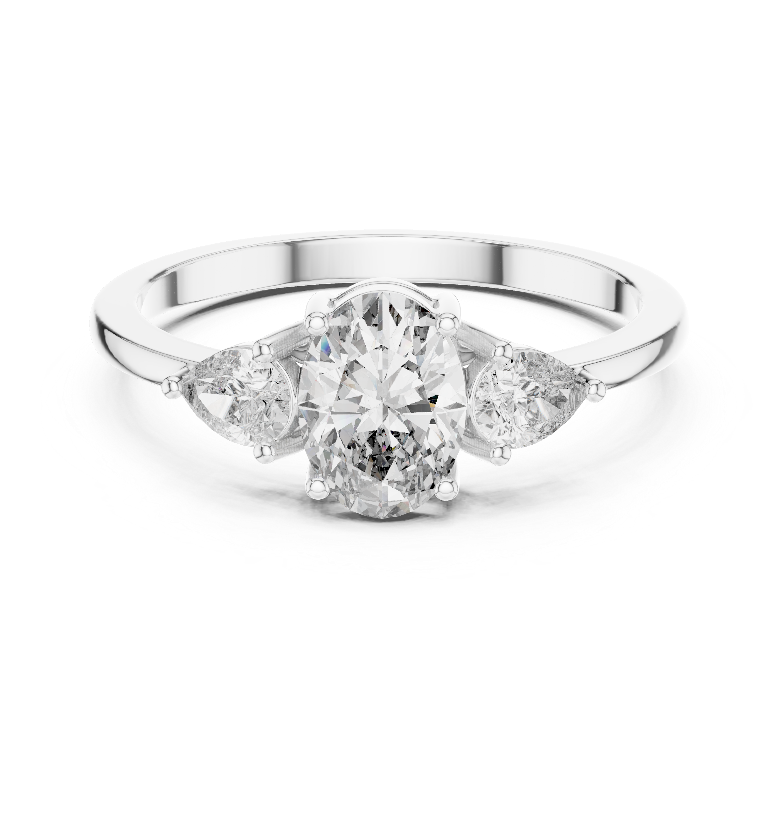 0.93 CT Oval Cut Diamond Three Stone Engagement Ring with Pear Side Diamonds