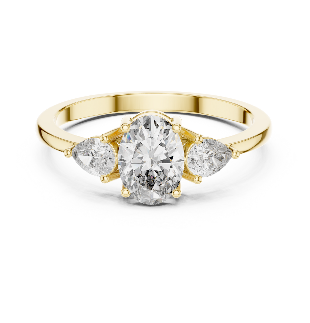 0.93 CT Oval Cut Diamond Three Stone Engagement Ring with Pear Side Diamonds