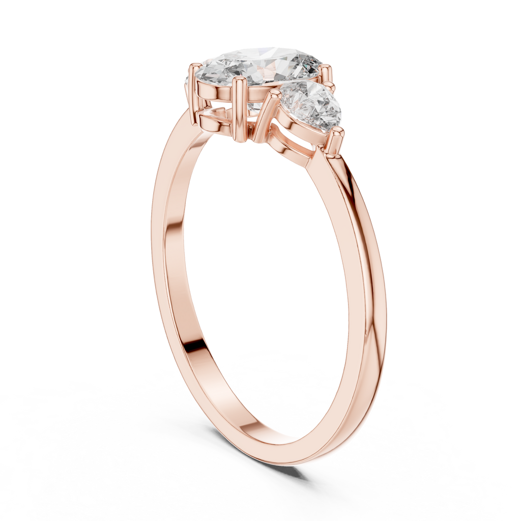 0.93 CT Oval Cut Diamond Three Stone Engagement Ring with Pear Side Diamonds