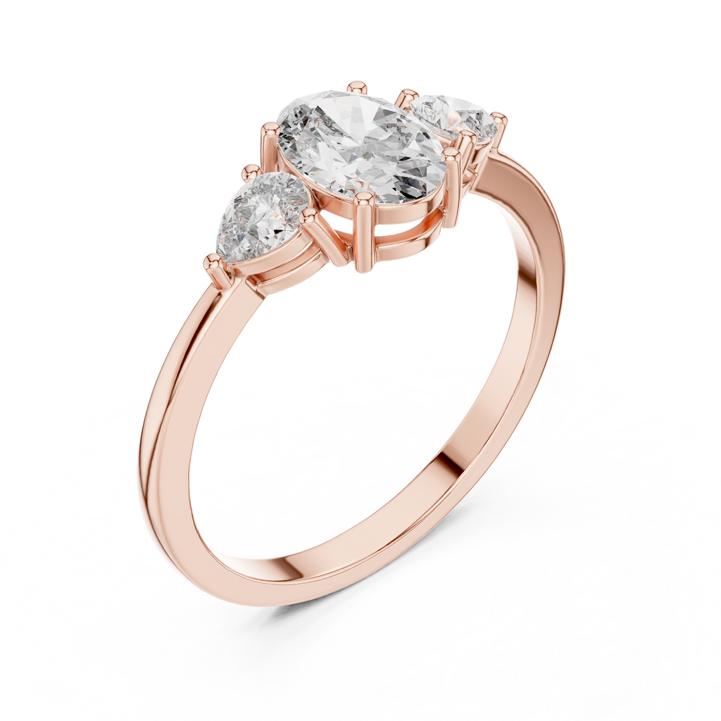 0.93 CT Oval Cut Diamond Three Stone Engagement Ring with Pear Side Diamonds