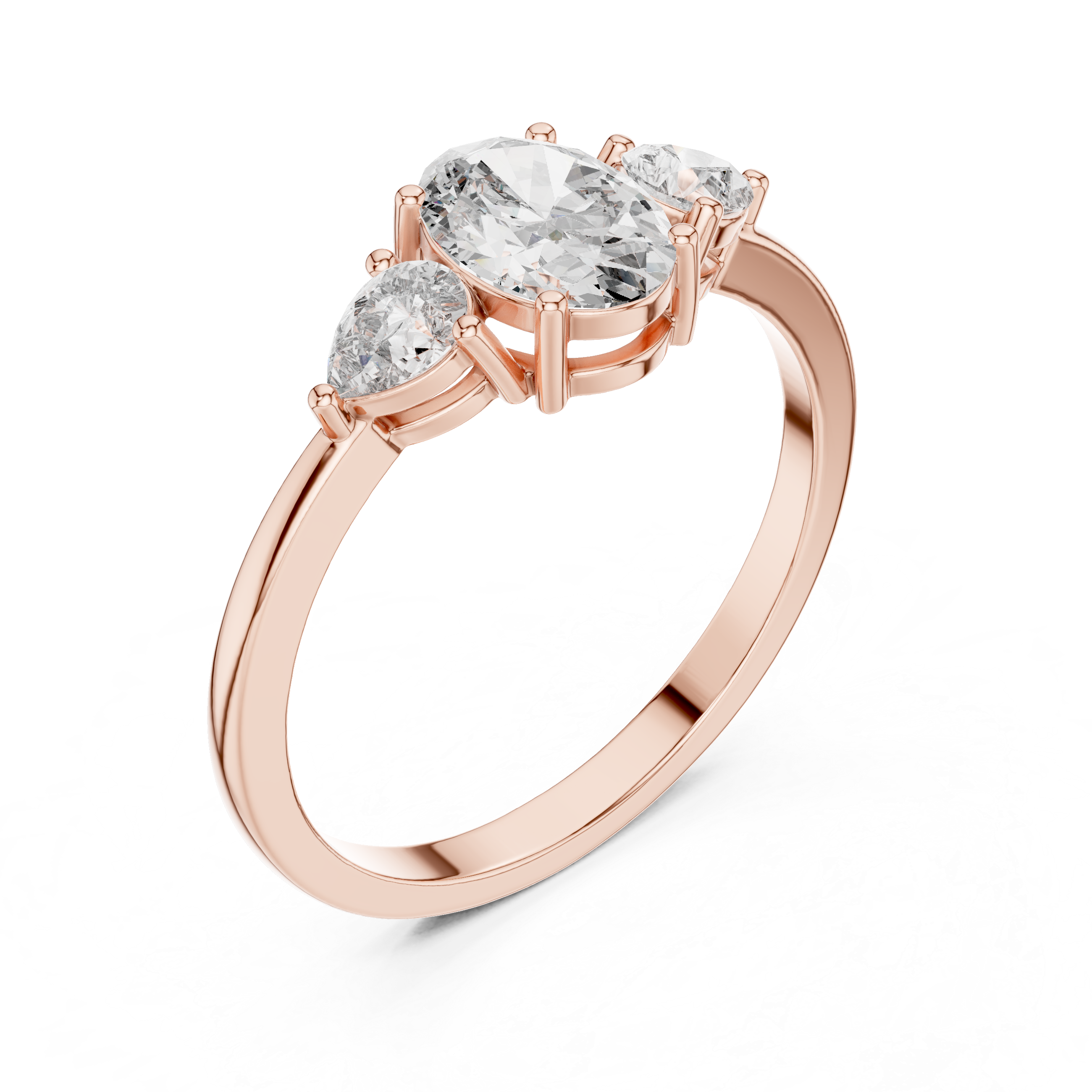 0.93 CT Oval Cut Diamond Three Stone Engagement Ring with Pear Side Diamonds