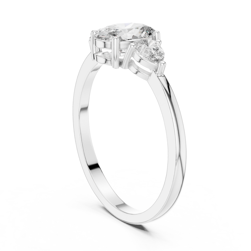 0.93 CT Oval Cut Diamond Three Stone Engagement Ring with Pear Side Diamonds