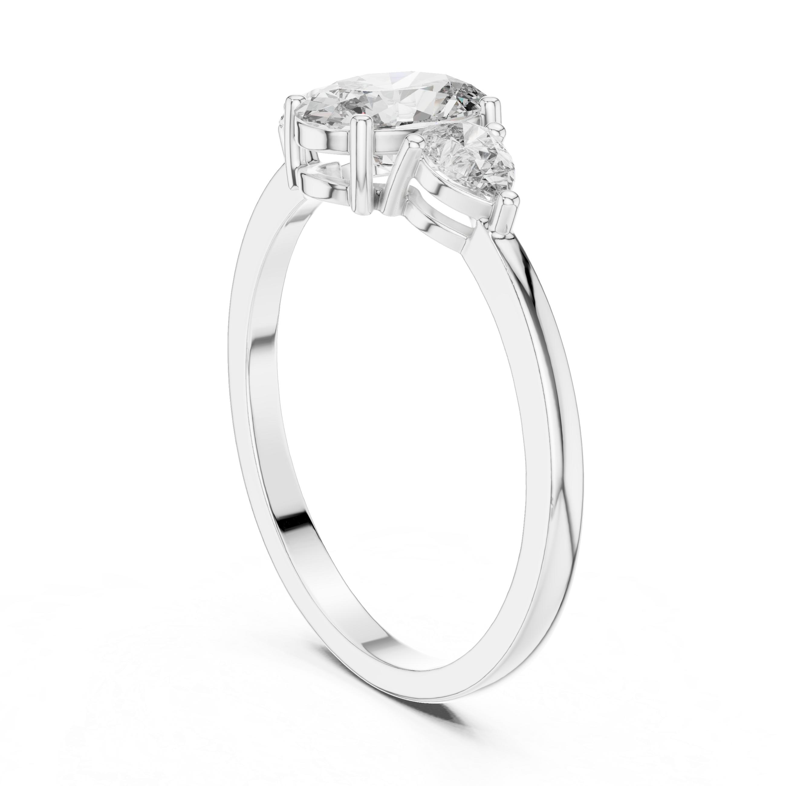 0.93 CT Oval Cut Diamond Three Stone Engagement Ring with Pear Side Diamonds