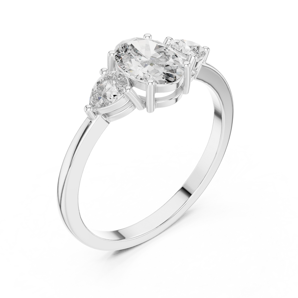 0.93 CT Oval Cut Diamond Three Stone Engagement Ring with Pear Side Diamonds