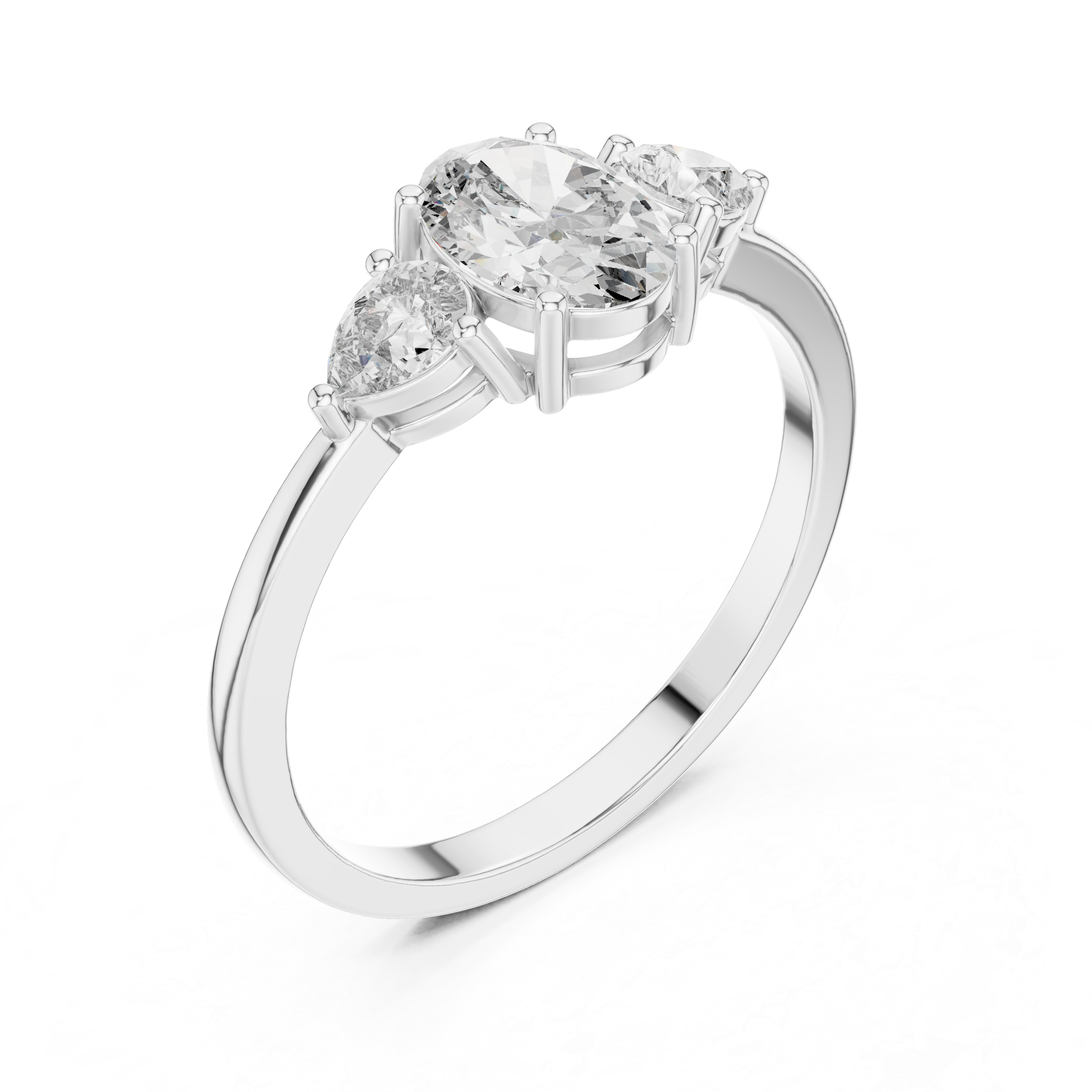 0.93 CT Oval Cut Diamond Three Stone Engagement Ring with Pear Side Diamonds
