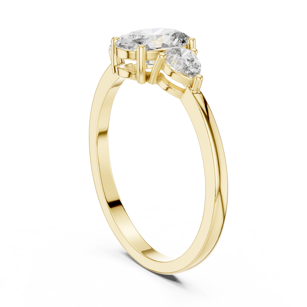 0.93 CT Oval Cut Diamond Three Stone Engagement Ring with Pear Side Diamonds