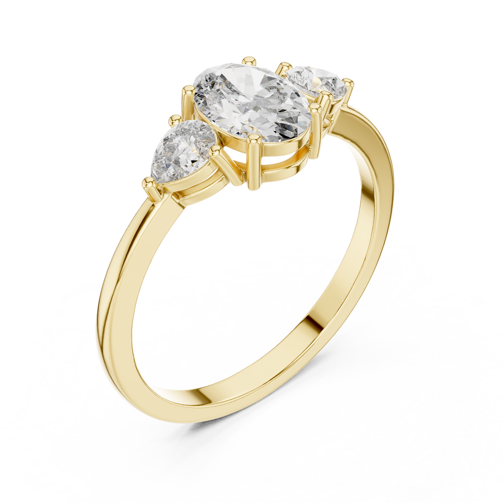 0.93 CT Oval Cut Diamond Three Stone Engagement Ring with Pear Side Diamonds