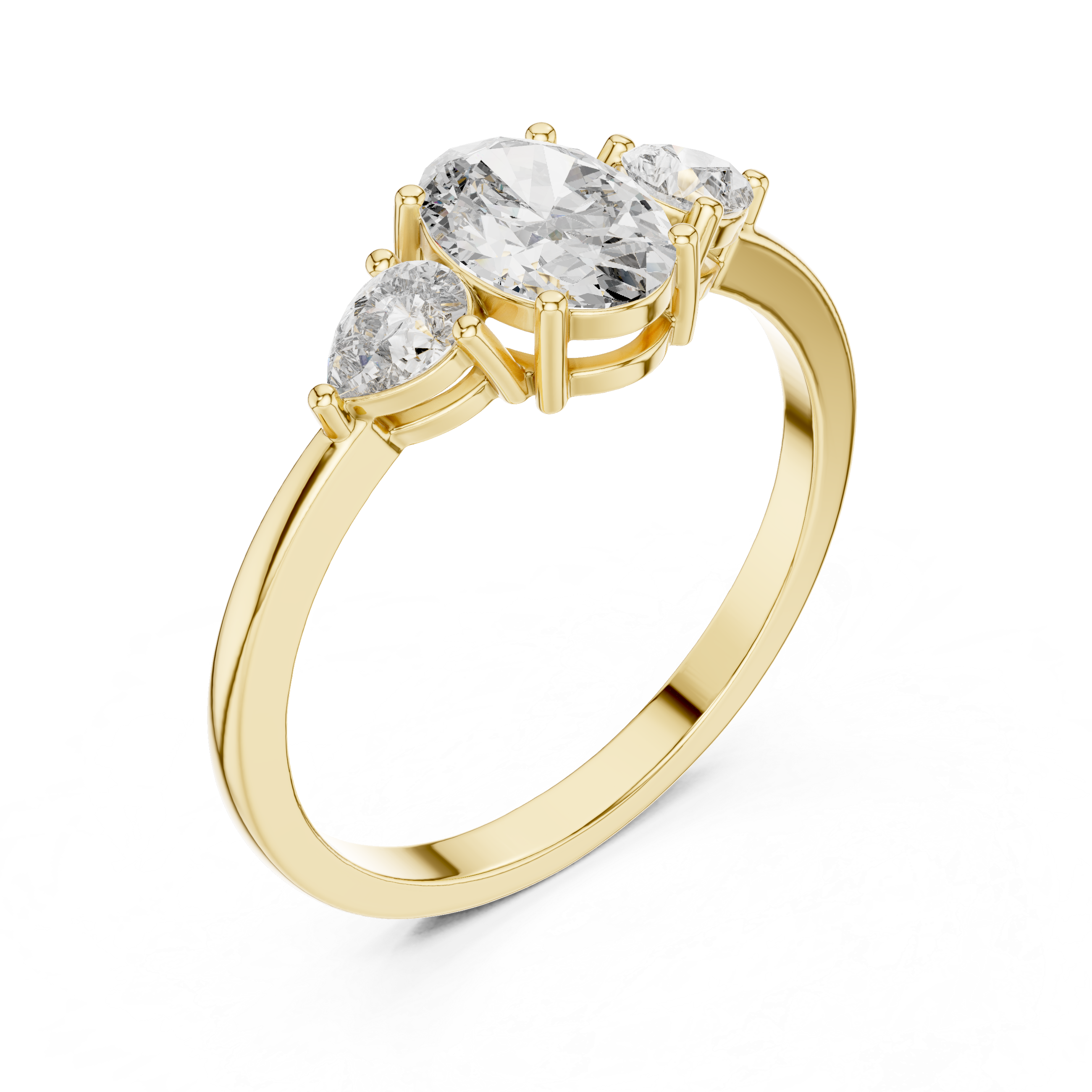 0.93 CT Oval Cut Diamond Three Stone Engagement Ring with Pear Side Diamonds