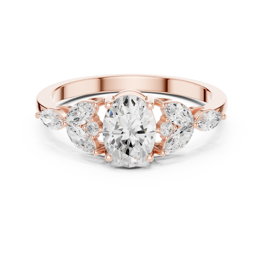1.00 CT Oval Cut Diamond Three Stone Engagement Ring with Marquise Side Diamonds
