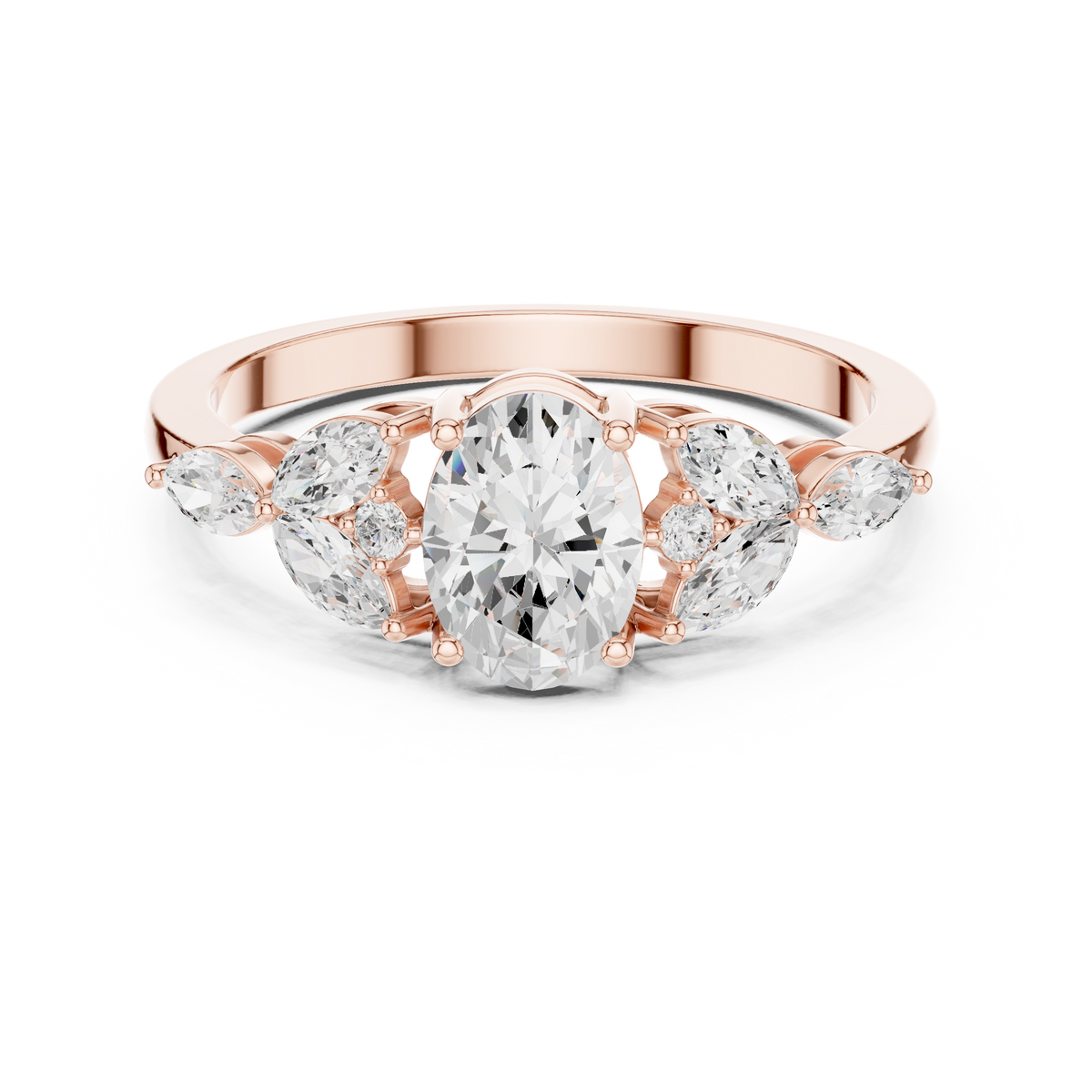 Oval Cut Diamond Three Stone Engagement Ring with Marquise Side – view 5 of 12, lab grown diamond ring | Jewelix Atelier