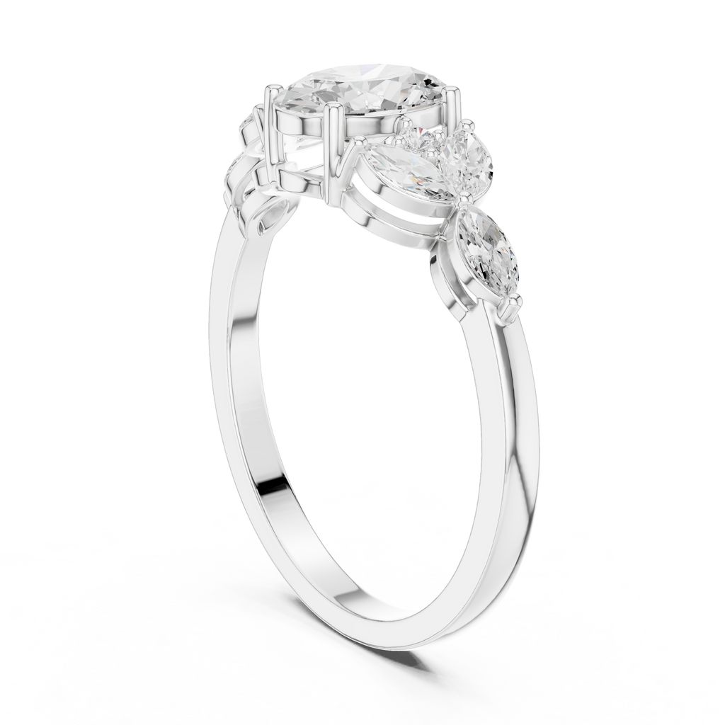 1.00 CT Oval Cut Diamond Three Stone Engagement Ring with Marquise Side Diamonds