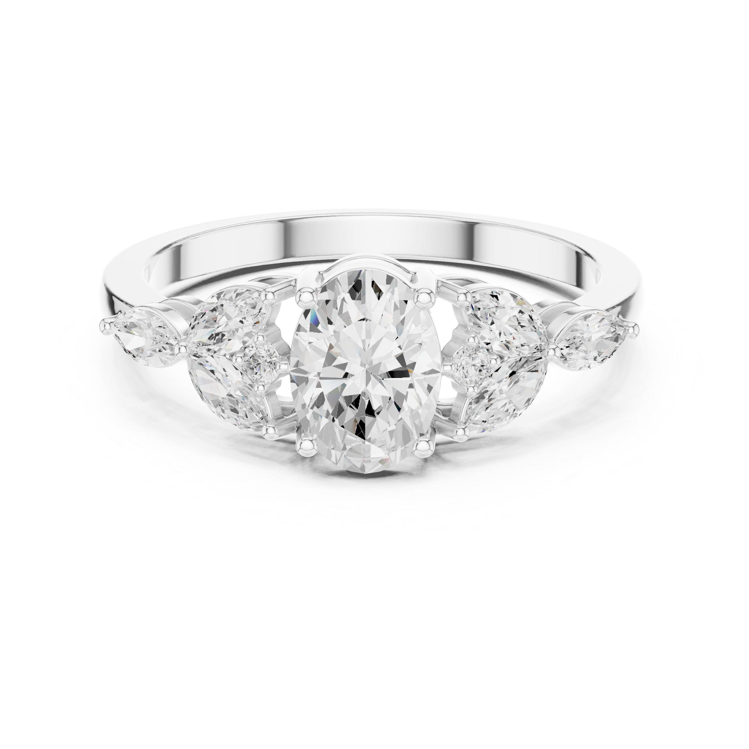 1.00 CT Oval Cut Diamond Three Stone Engagement Ring with Marquise Side Diamonds