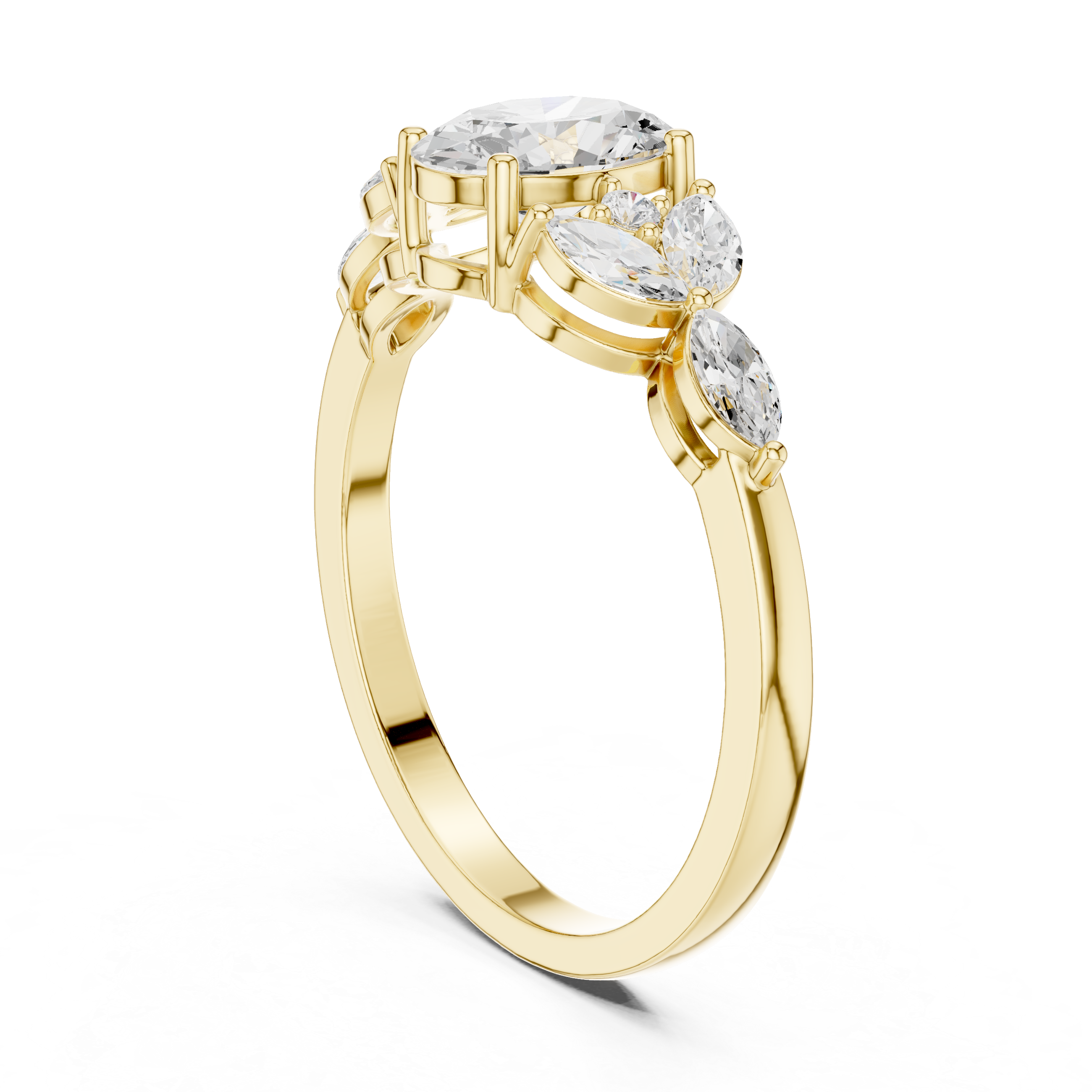 1.00 CT Oval Cut Diamond Three Stone Engagement Ring with Marquise Side Diamonds