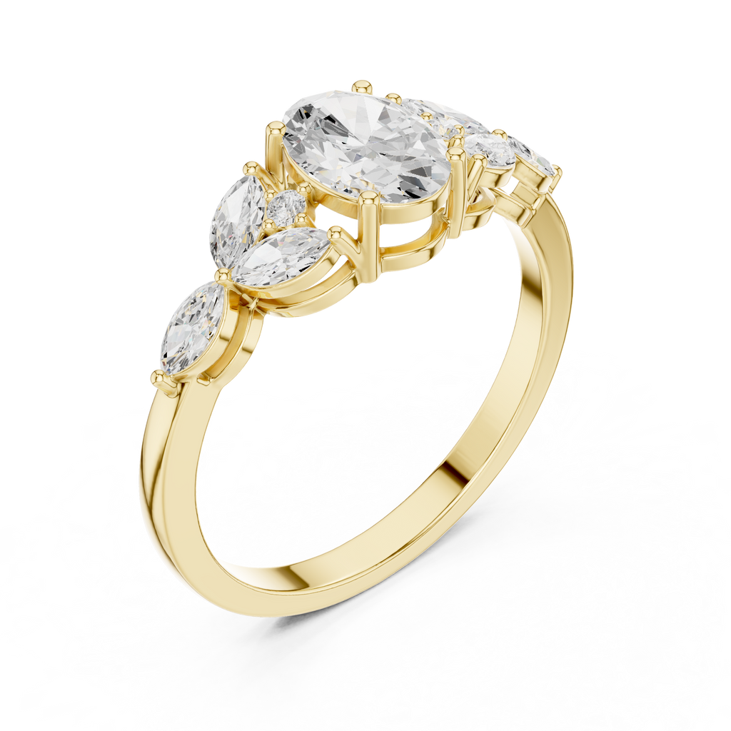 1.00 CT Oval Cut Diamond Three Stone Engagement Ring with Marquise Side Diamonds