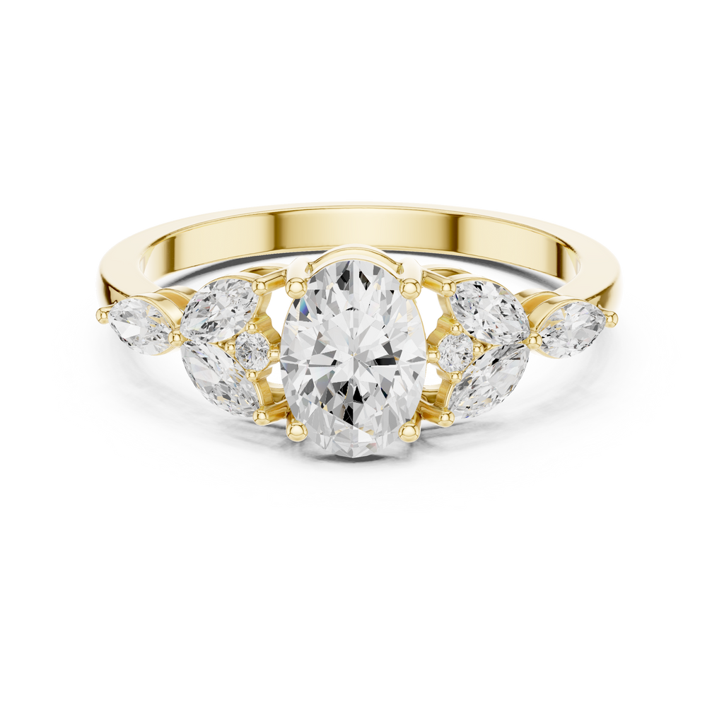 1.00 CT Oval Cut Diamond Three Stone Engagement Ring with Marquise Side Diamonds
