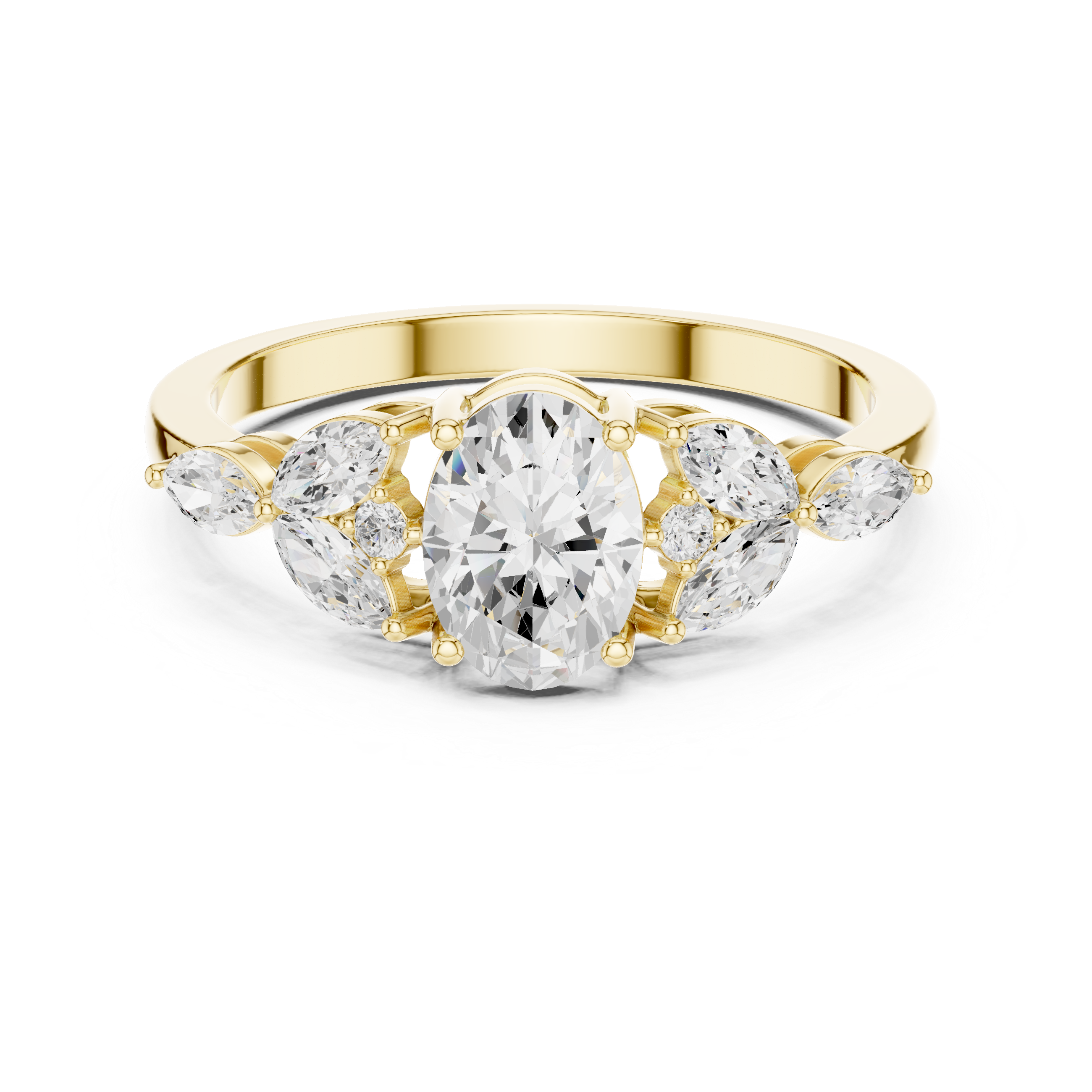 1.00 CT Oval Cut Diamond Three Stone Engagement Ring with Marquise Side Diamonds