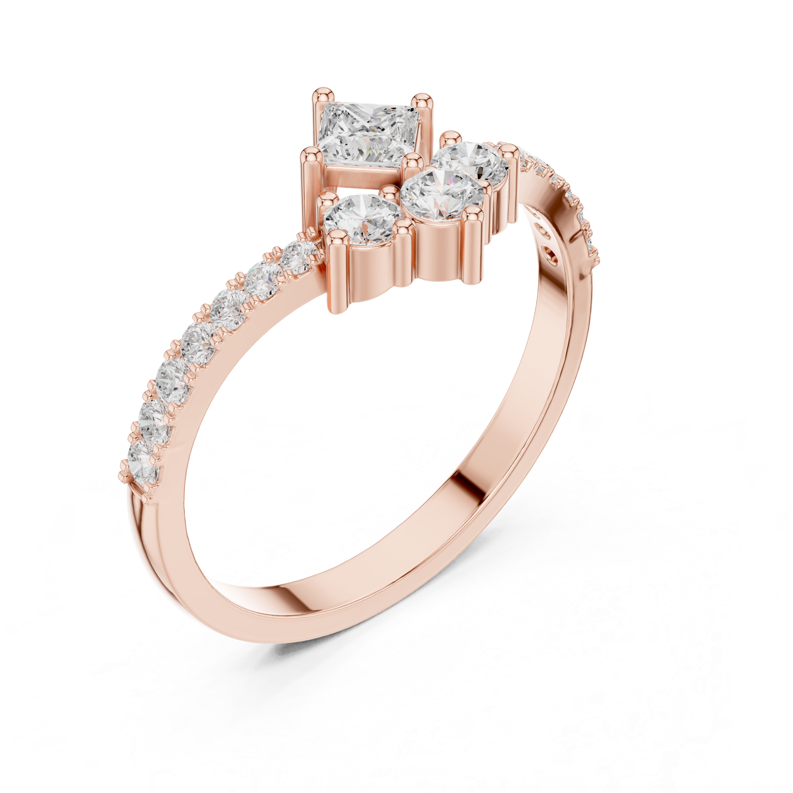 0.53 CT Princess Cut Diamond Pavé Engagement Ring